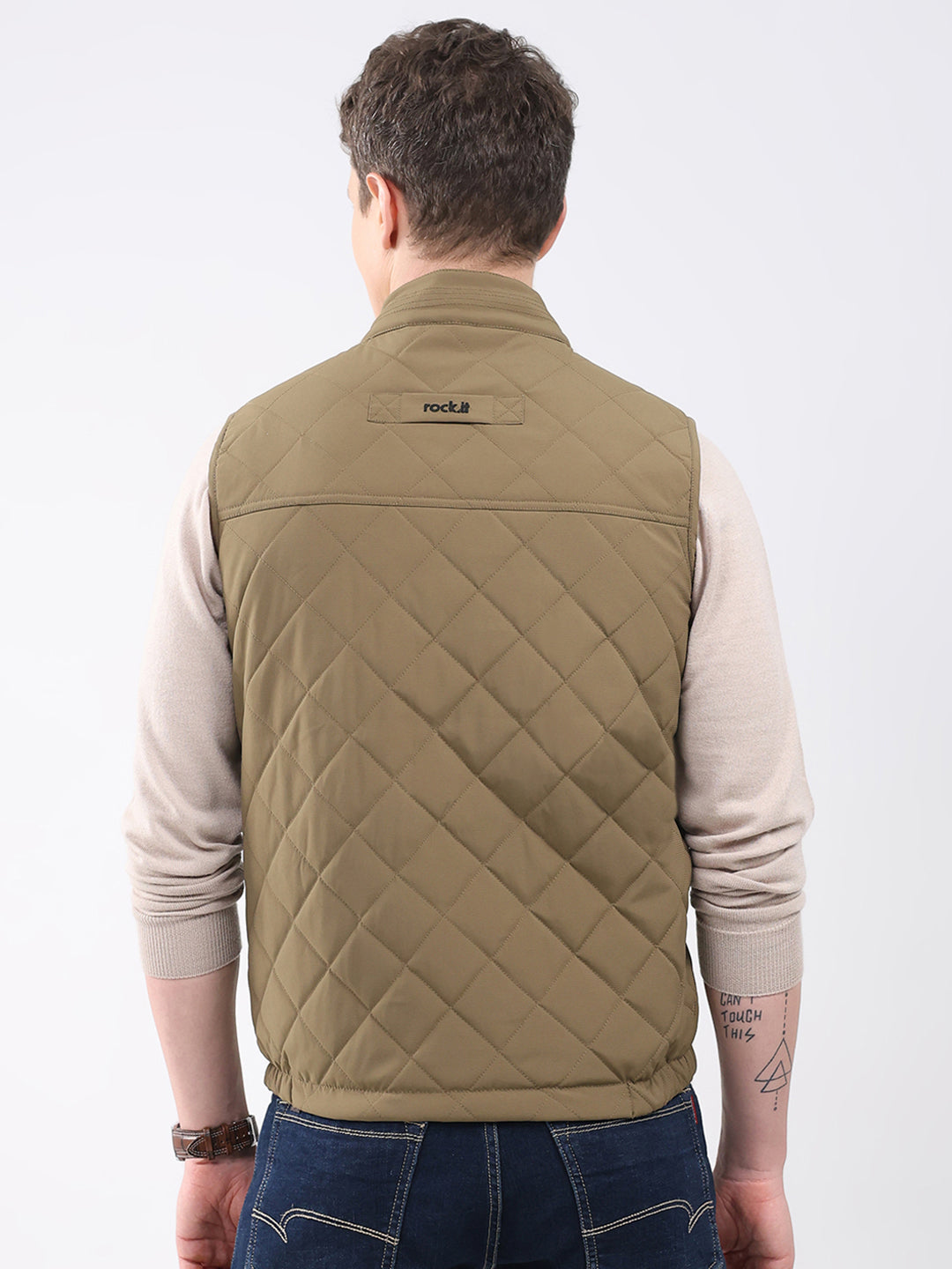 Rock.it Men Brown Solid Collar Sleeveless Jacket