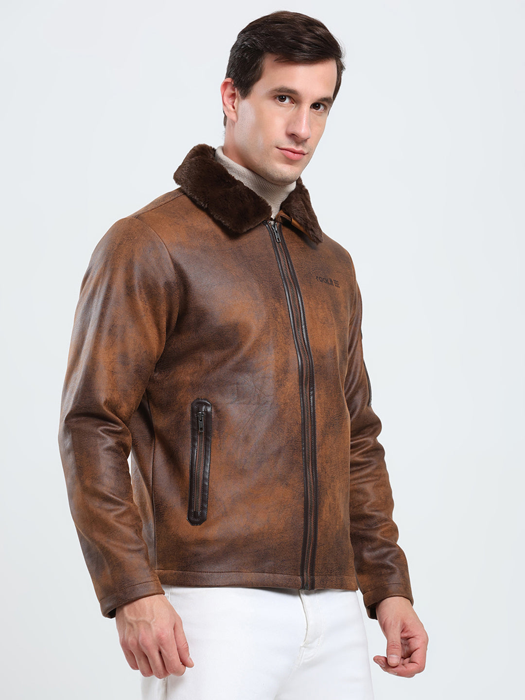 Rock.it Men Brown Solid Collar Full Sleeve Jacket