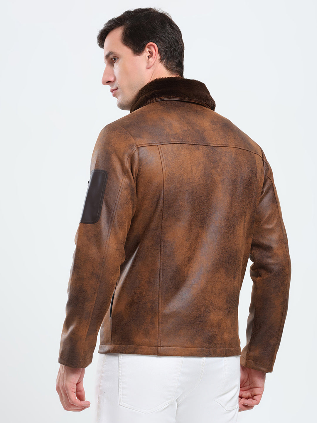 Rock.it Men Brown Solid Collar Full Sleeve Jacket