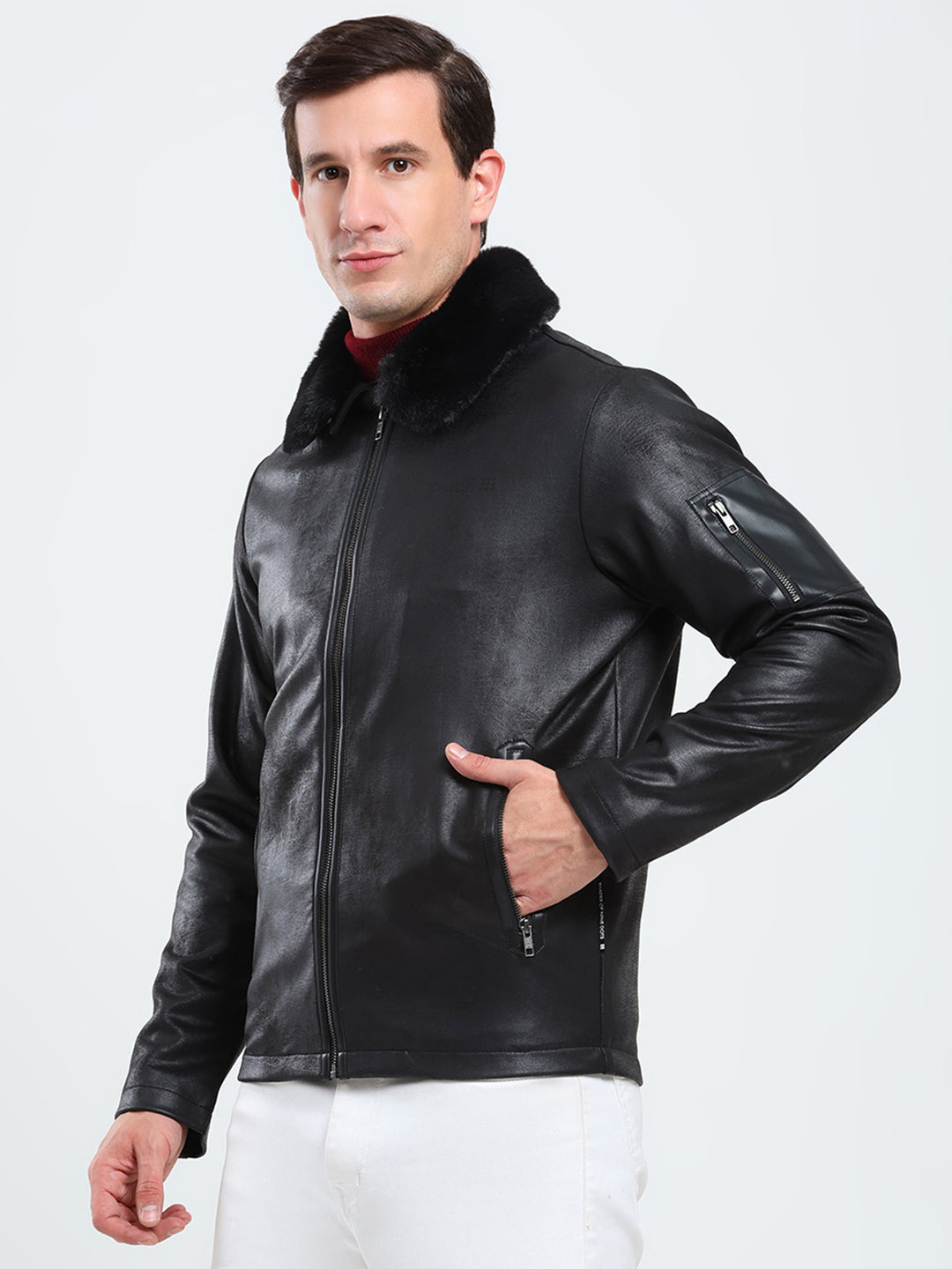 Rock.it Men Black Solid Collar Full Sleeve Jacket