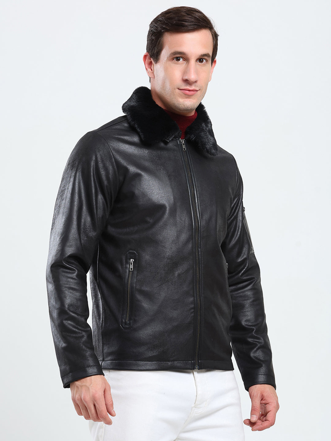 Rock.it Men Black Solid Collar Full Sleeve Jacket