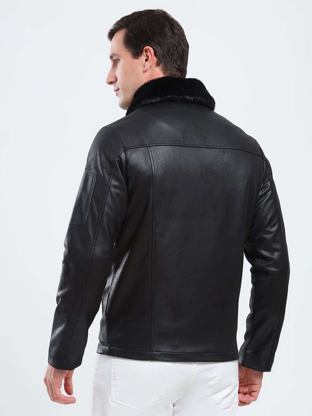 Rock.it Men Black Solid Collar Full Sleeve Jacket