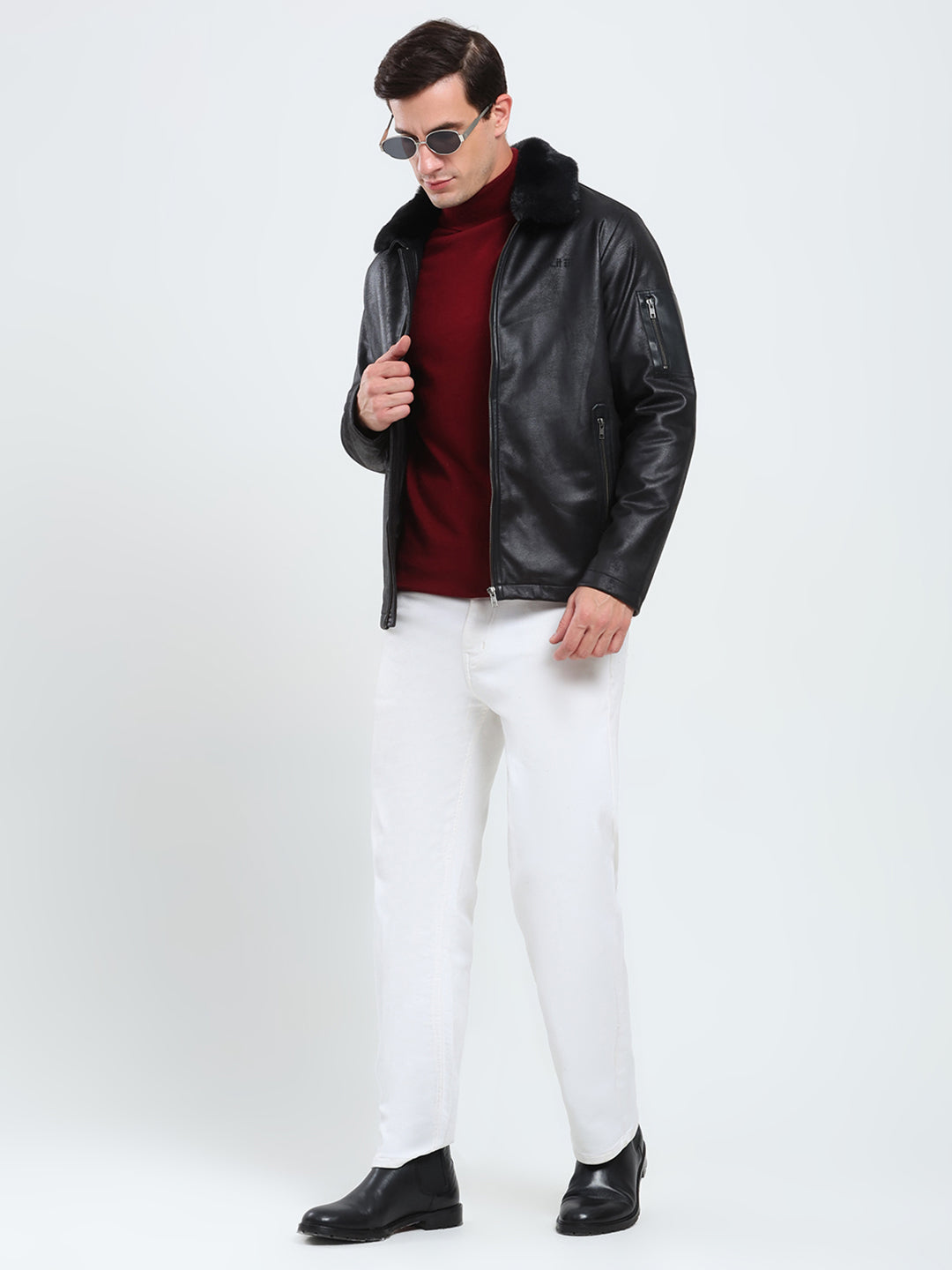 Rock.it Men Black Solid Collar Full Sleeve Jacket
