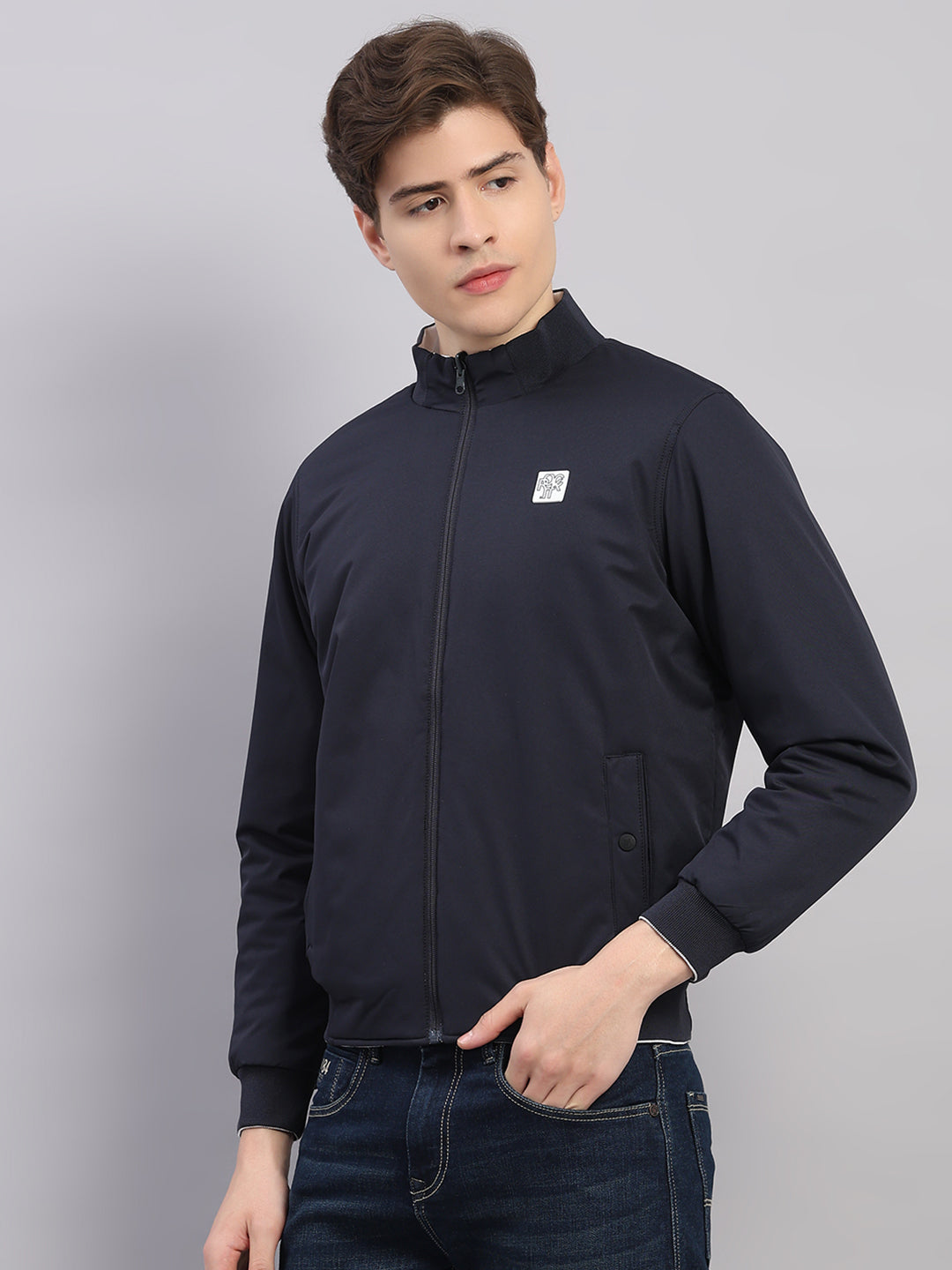 Rock.it Men Navy Blue Solid Hooded Full Sleeve Reversible Jacket