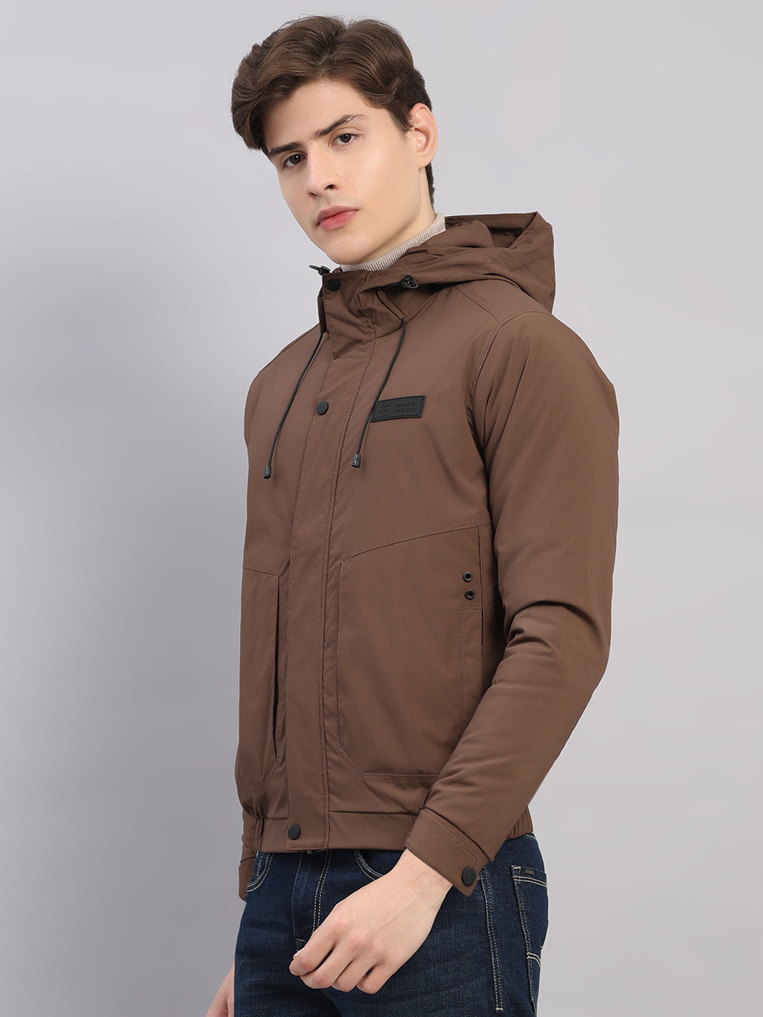 Rock.it Men Brown Solid Hooded Full Sleeve Jacket