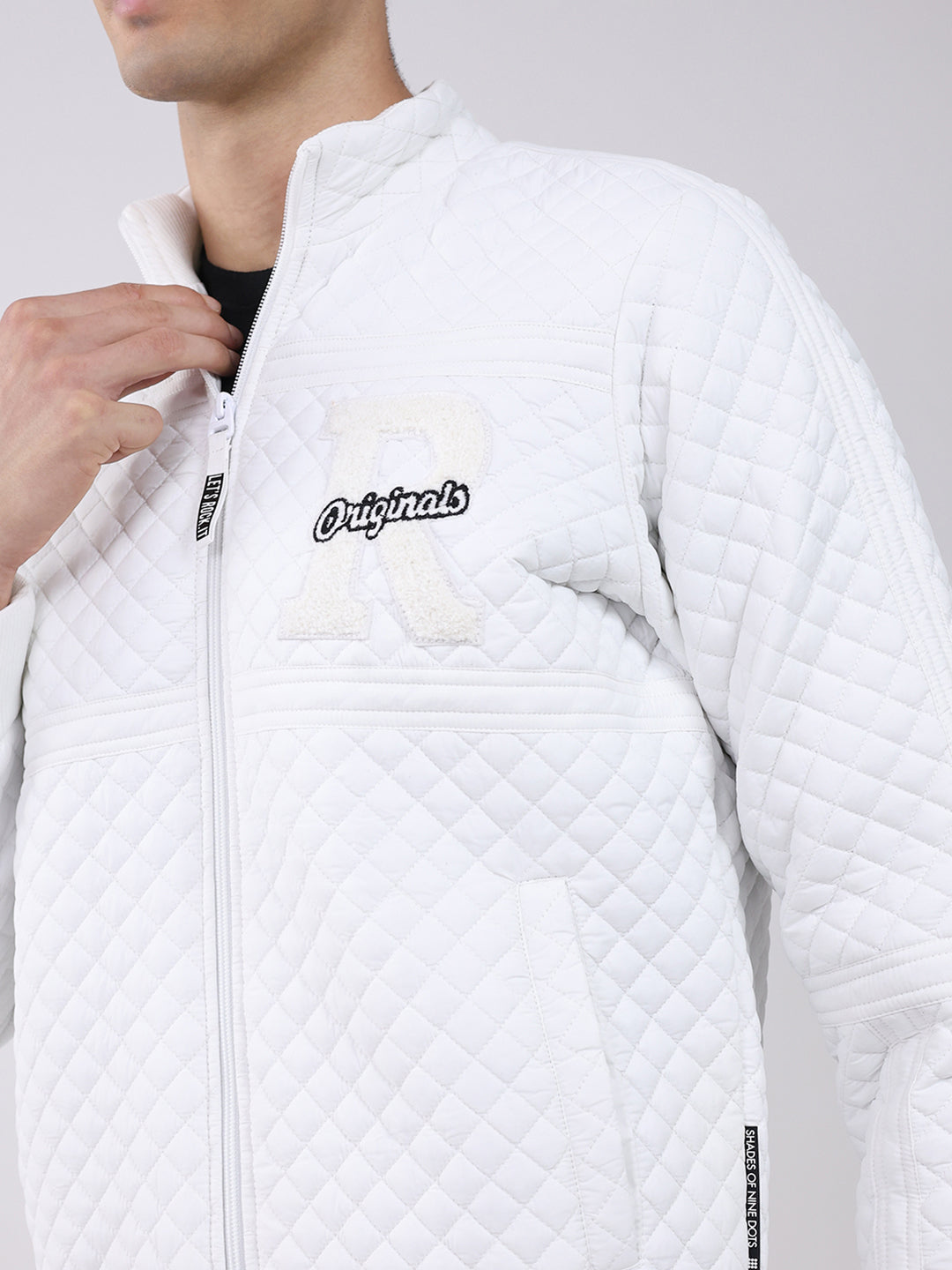 Rock.it Men White Self Design Mock Neck Full Sleeve Jacket