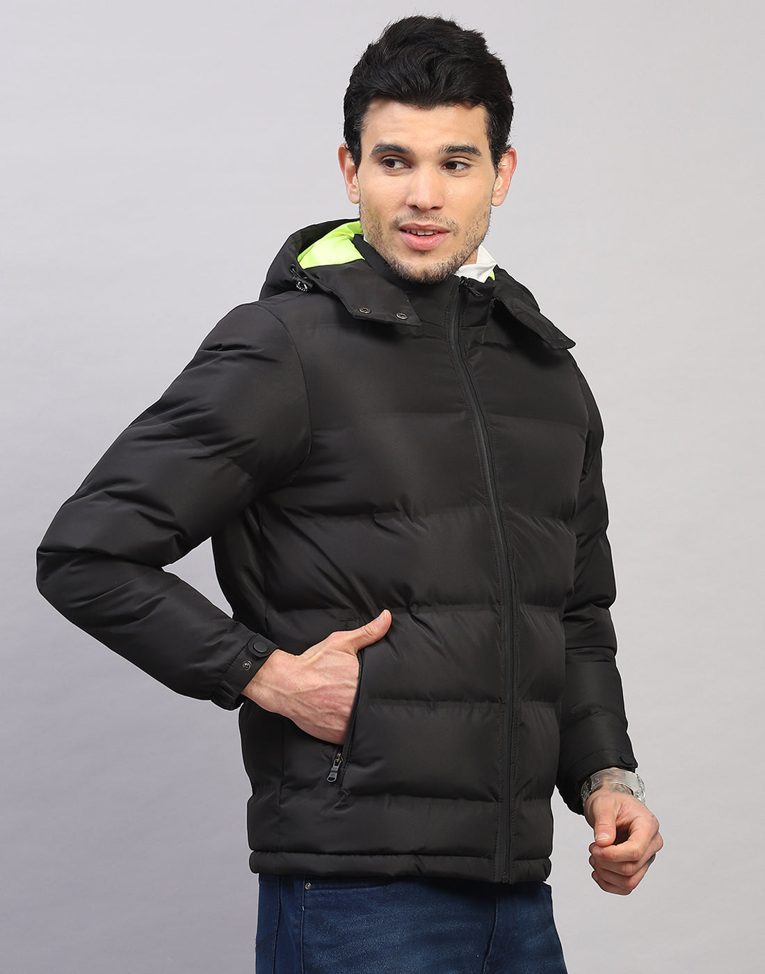 Rock.it Men Black Self Design Collar Full Sleeve Jacket