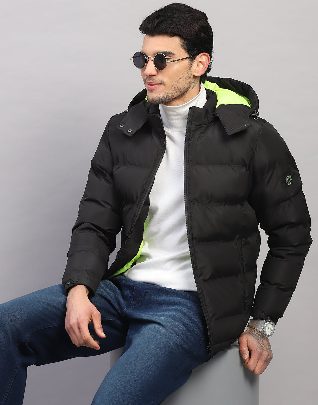 Rock.it Men Black Self Design Collar Full Sleeve Jacket