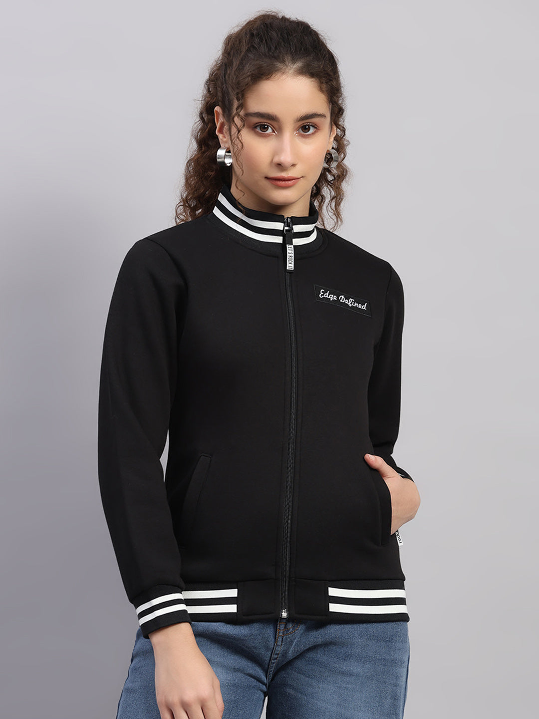 Rock.it Women Black Printed Round Neck Full Sleeve Sweatshirt