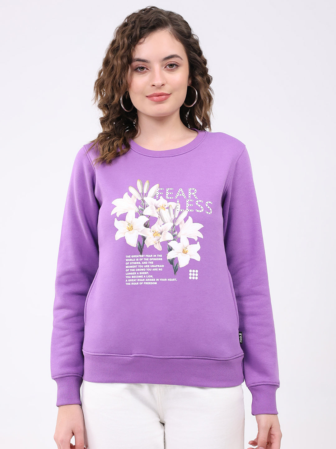 Rock.it Women Purple Printed Round Neck Full Sleeve Sweatshirt