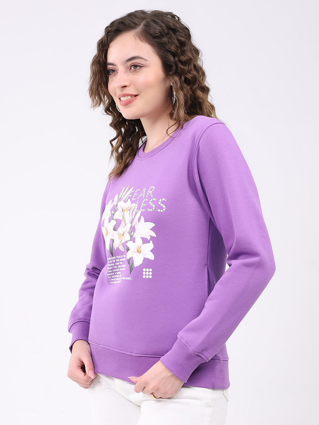 Rock.it Women Purple Printed Round Neck Full Sleeve Sweatshirt