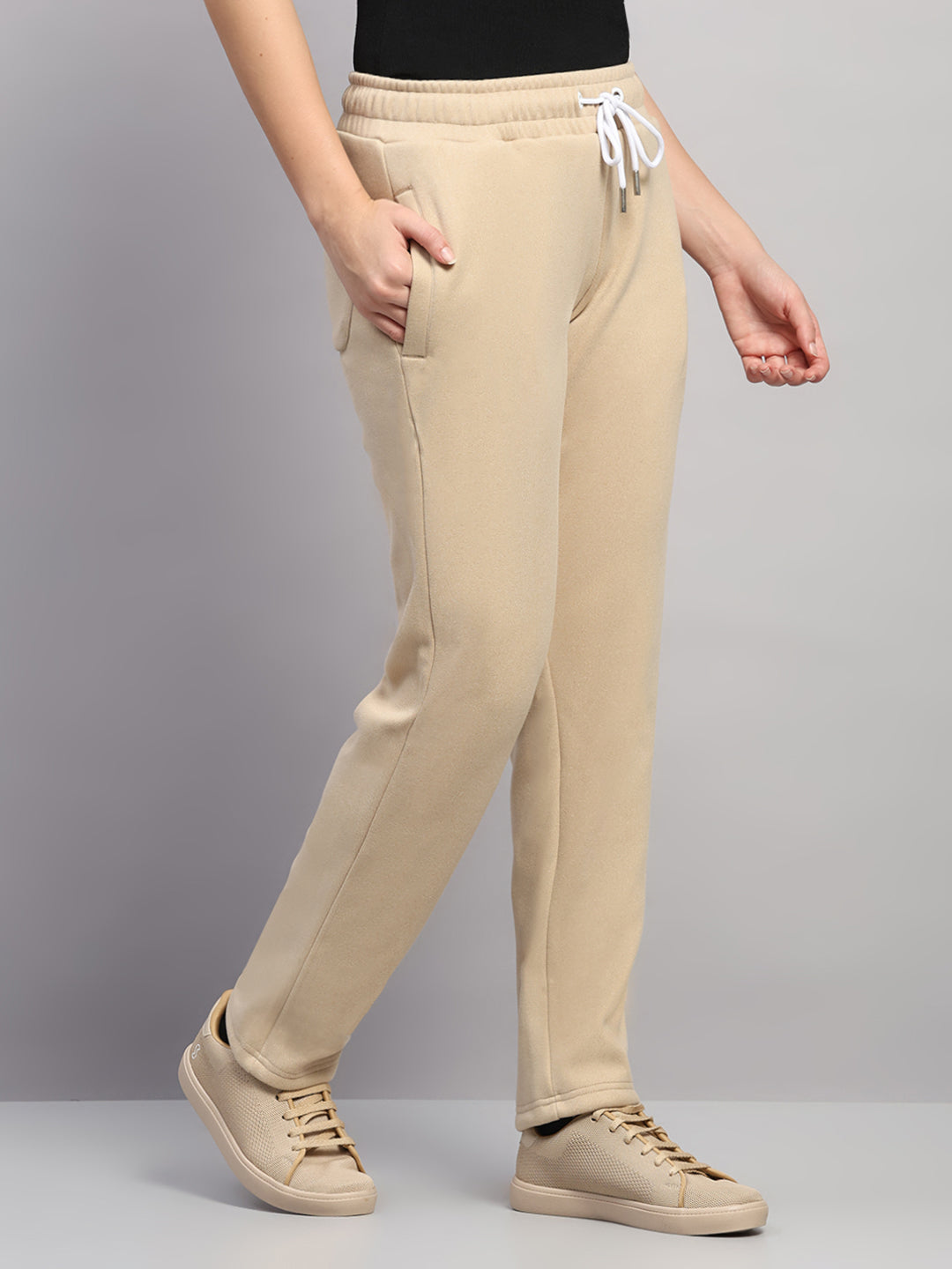 Rock.it Women Beige Solid Regular Fit Winter Lower