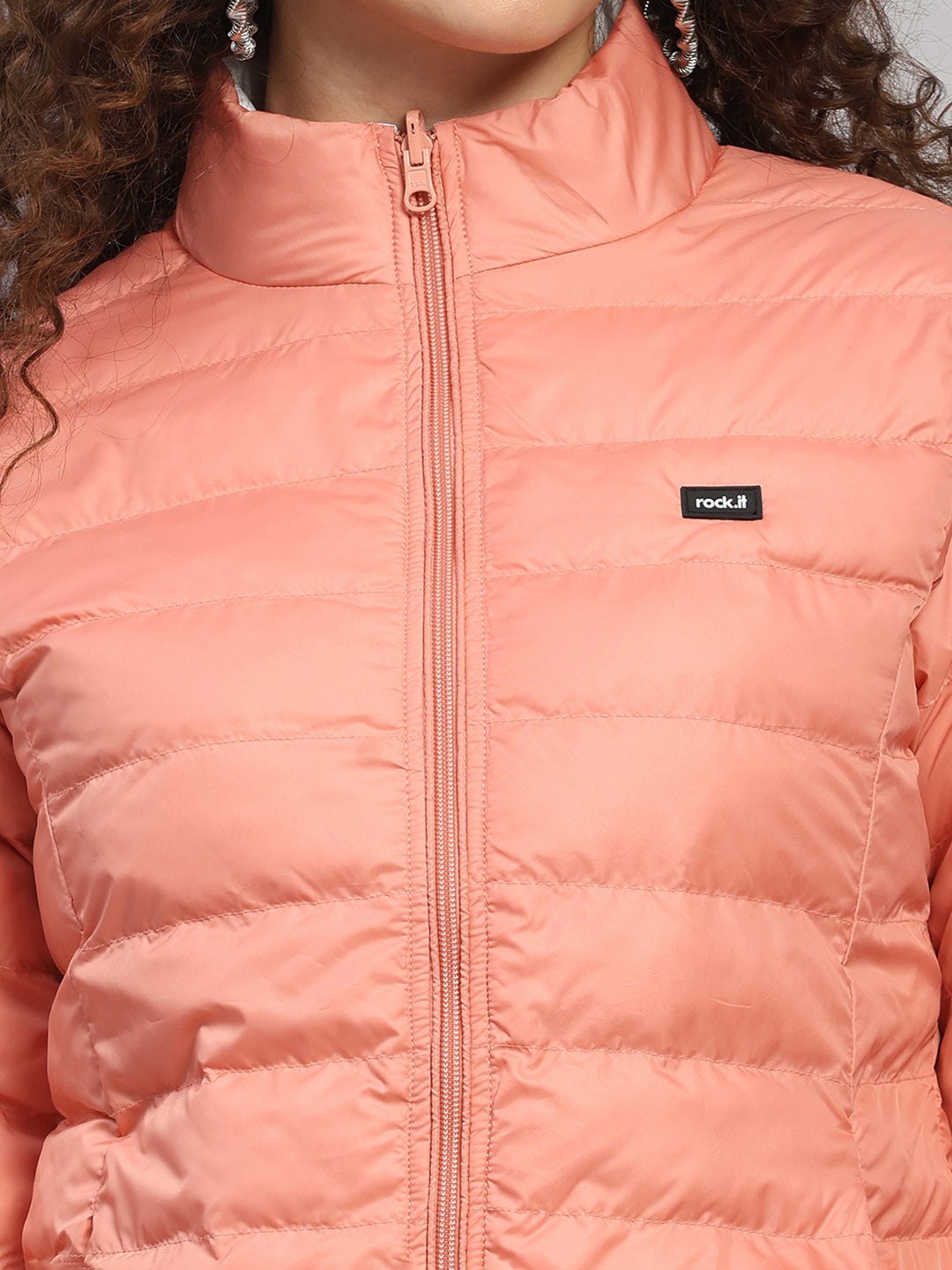 Rock.it Women Coral Solid Collar Full Sleeve Jacket