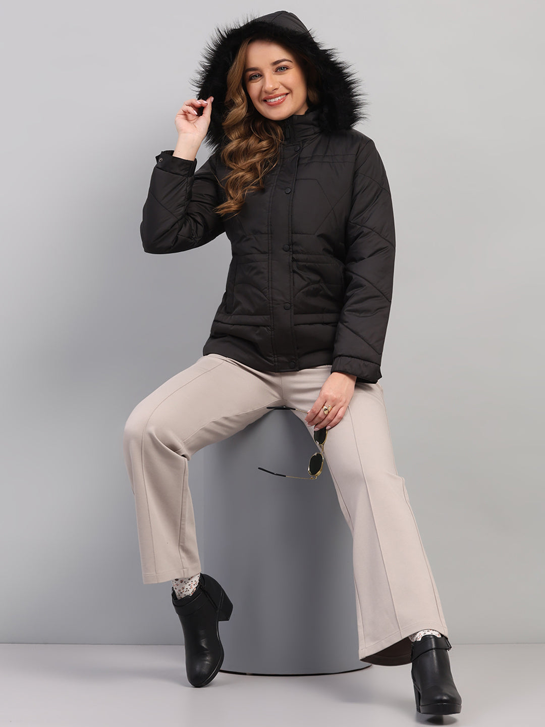 Rock.it Women Black Solid Hooded Full Sleeve Jacket