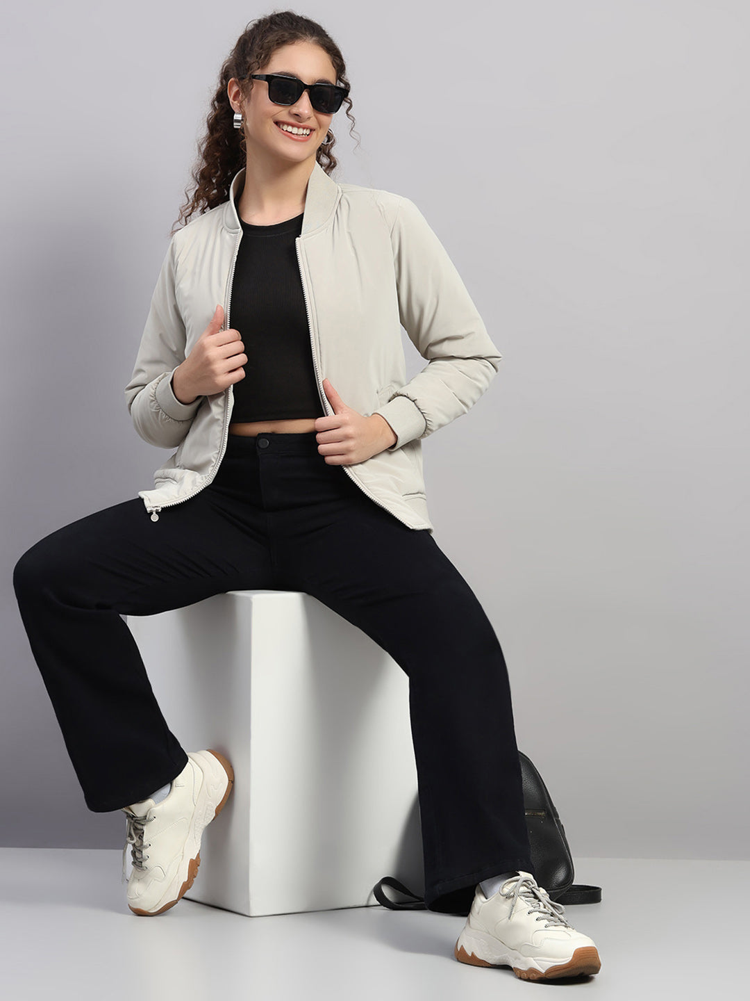 Rock.it Women Beige Solid Collar Full Sleeve Jacket