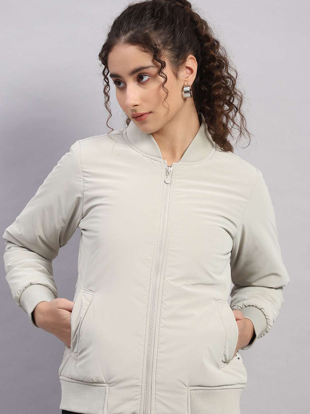 Rock.it Women Beige Solid Collar Full Sleeve Jacket