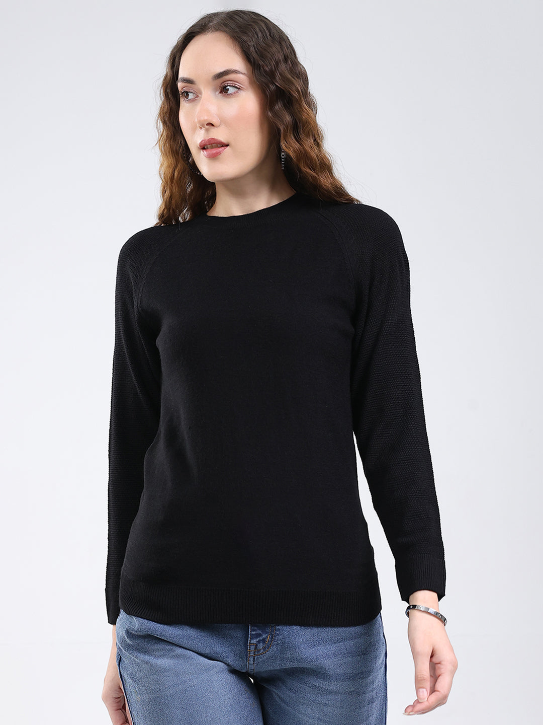 Rock.it Women Black Solid Round Neck Full Sleeve Pullover