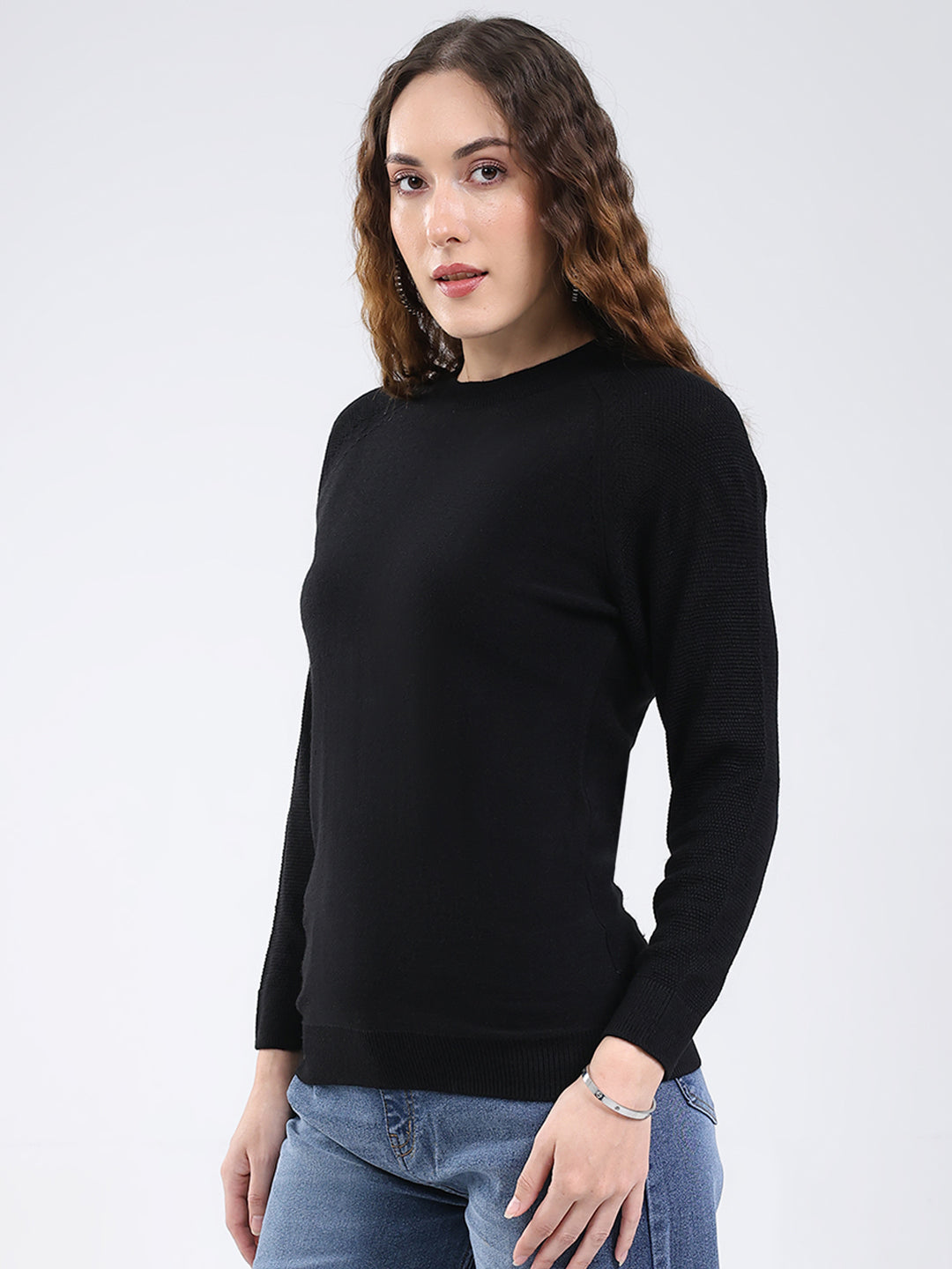 Rock.it Women Black Solid Round Neck Full Sleeve Pullover