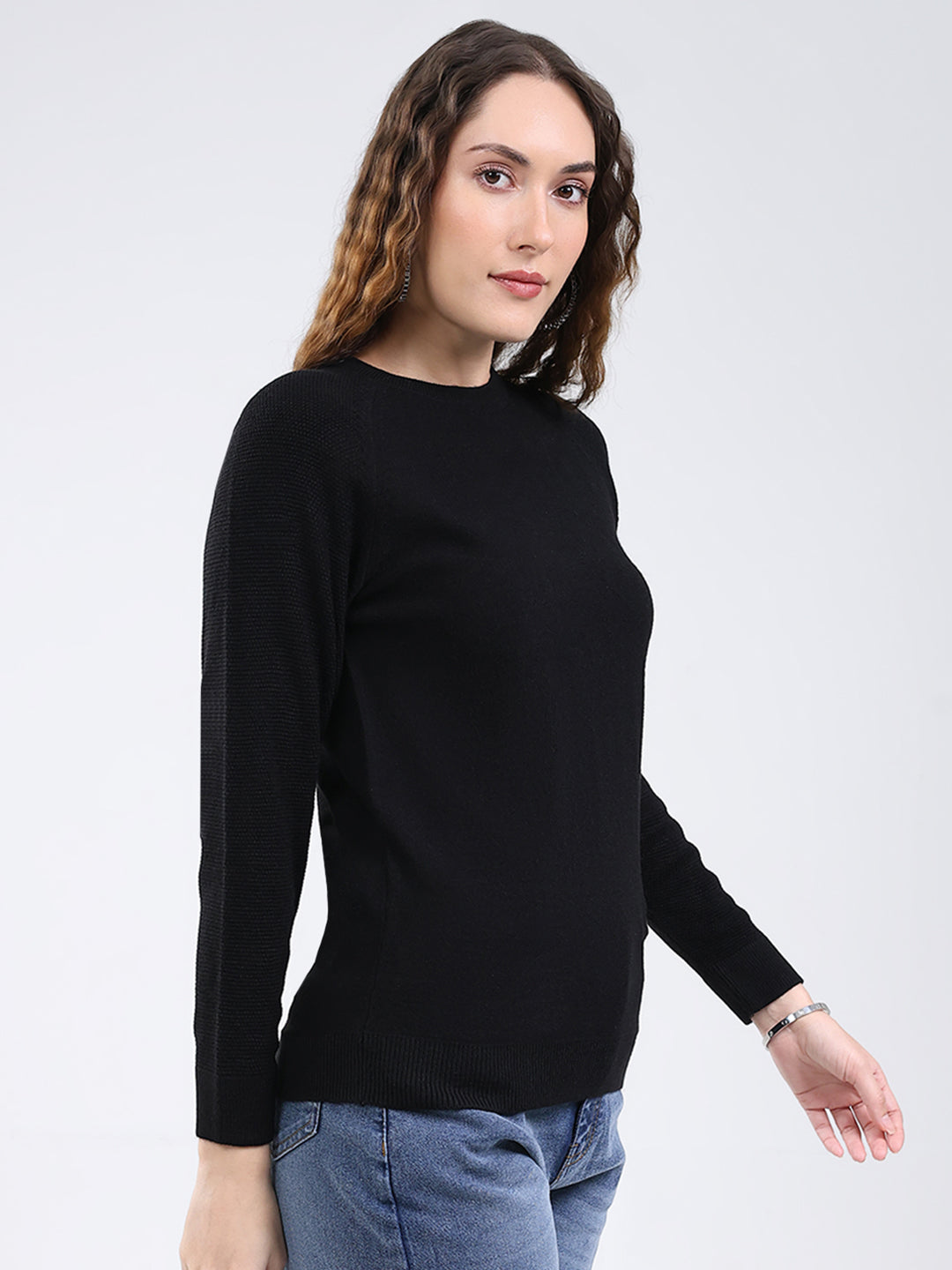 Rock.it Women Black Solid Round Neck Full Sleeve Pullover
