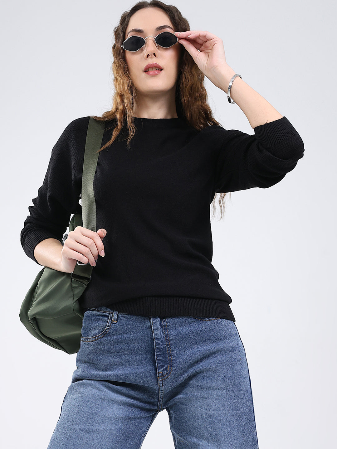Rock.it Women Black Solid Round Neck Full Sleeve Pullover