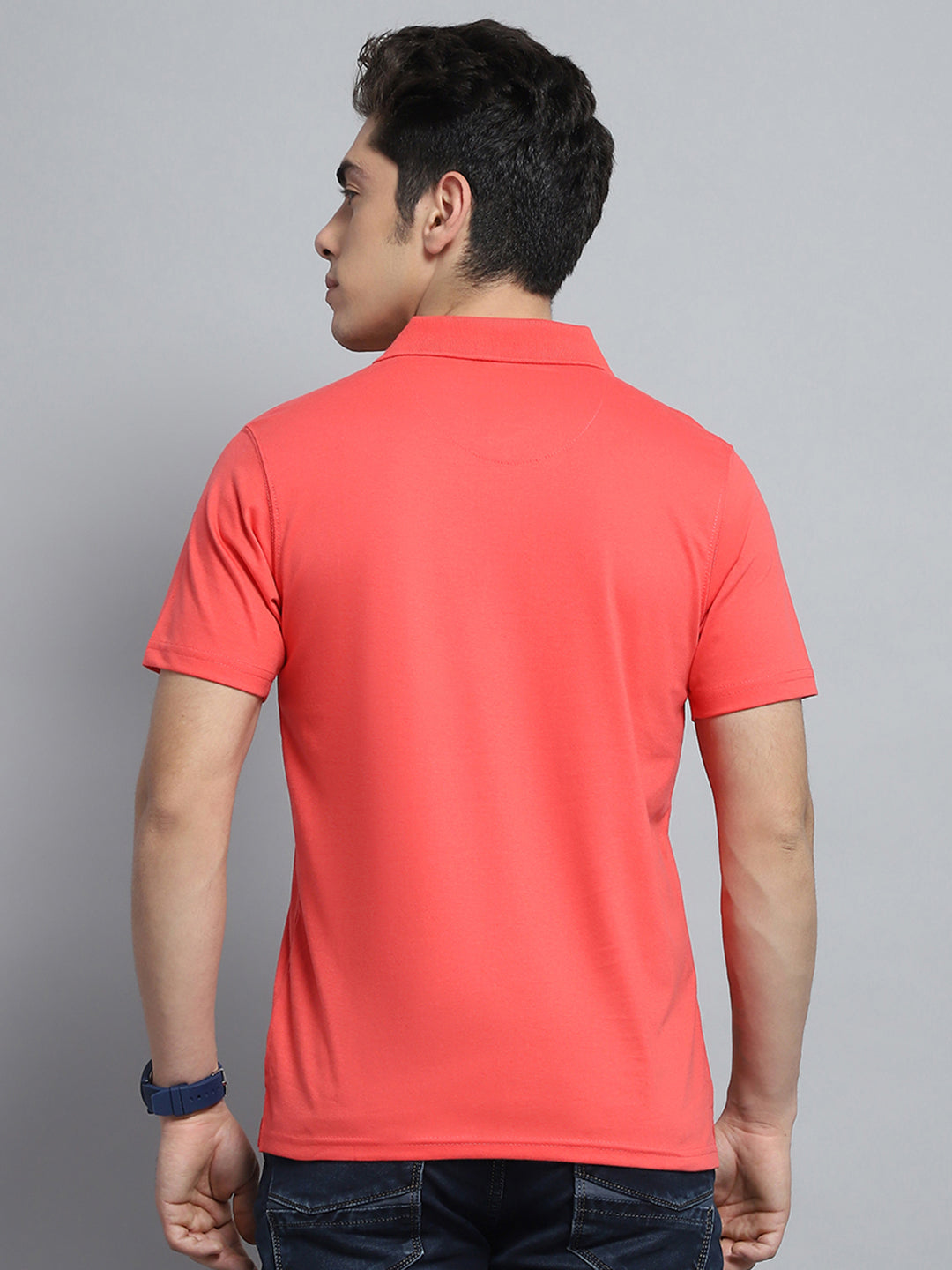 Men Pink Solid Collar Half Sleeve T-Shirt