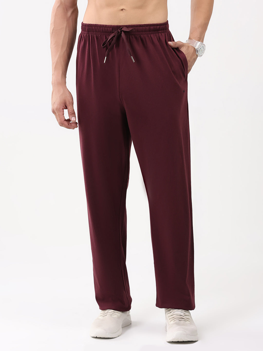 Men Maroon Solid Regular Fit Lower
