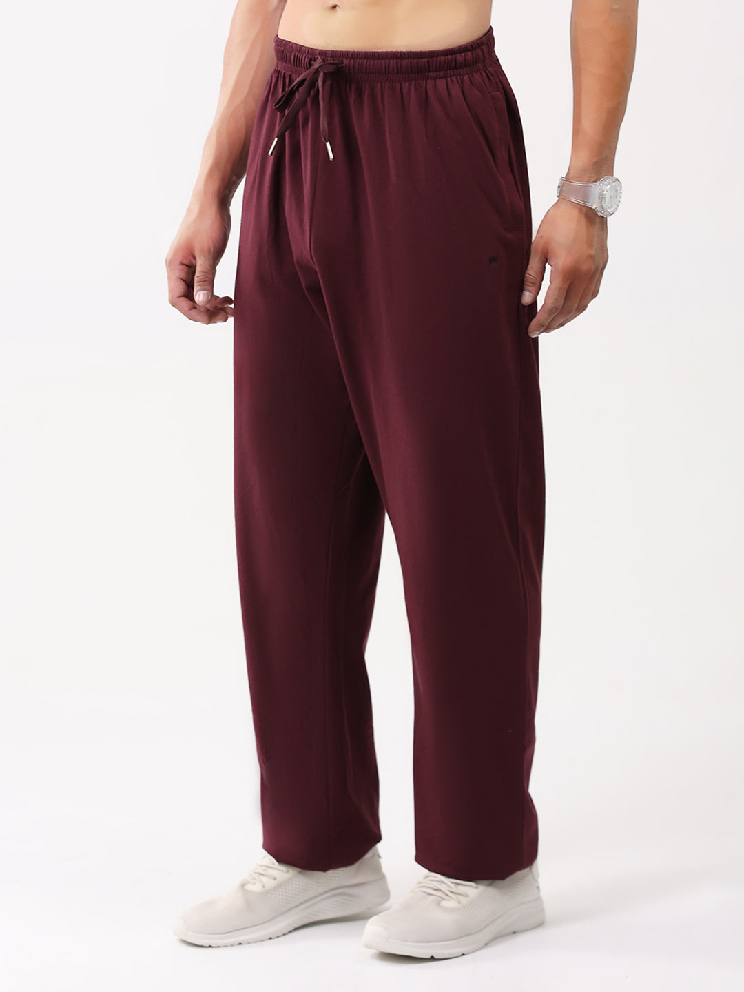 Men Maroon Solid Regular Fit Lower
