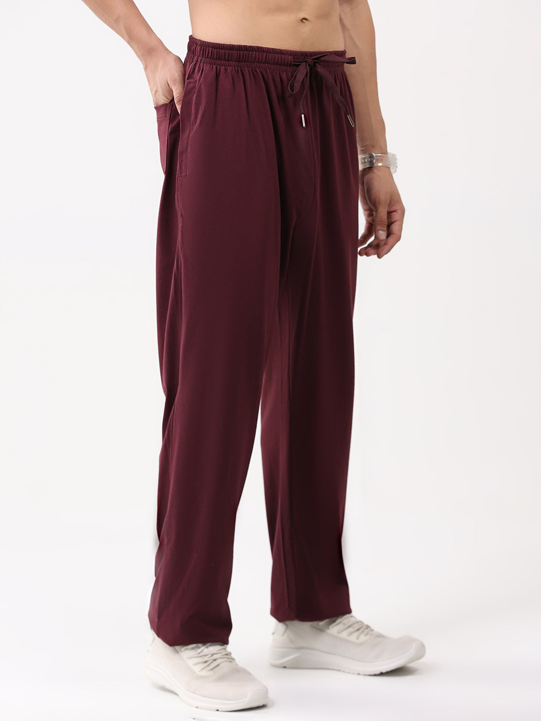 Men Maroon Solid Regular Fit Lower