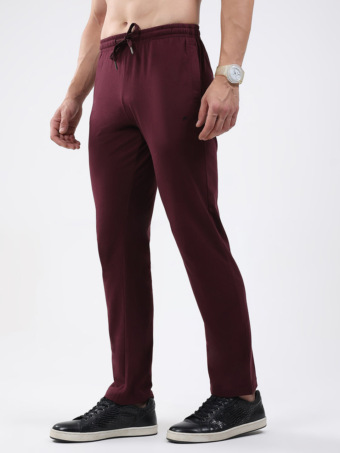 Men Maroon Solid Regular Fit Lower