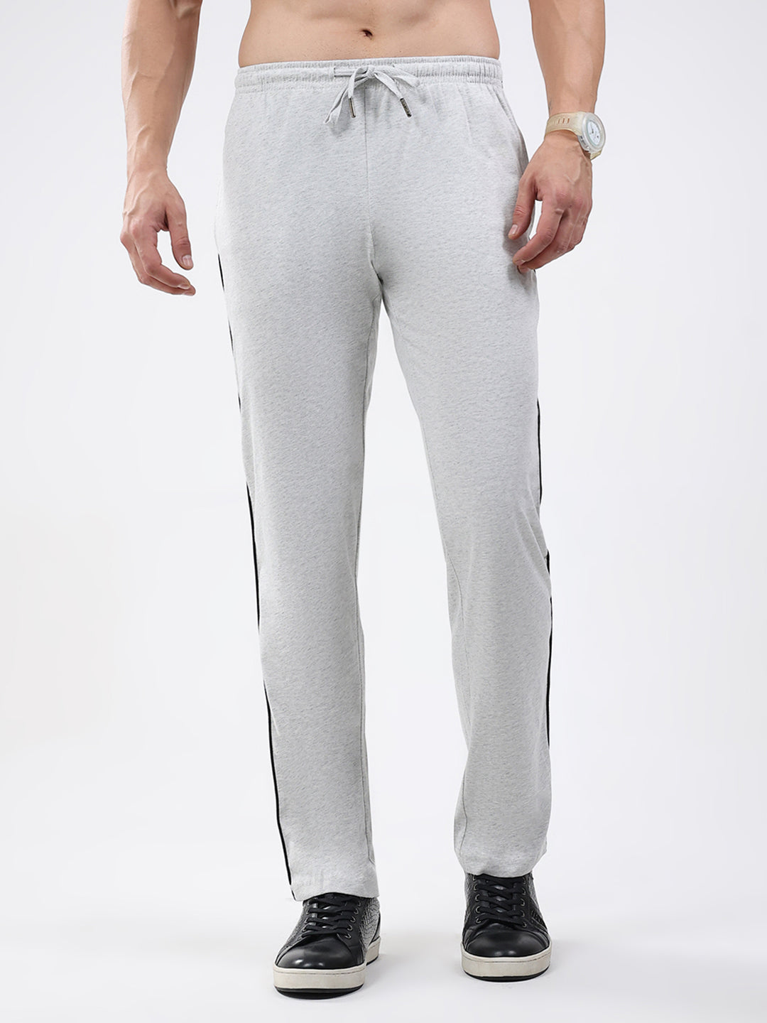 Men Off White Solid Regular Fit Lower