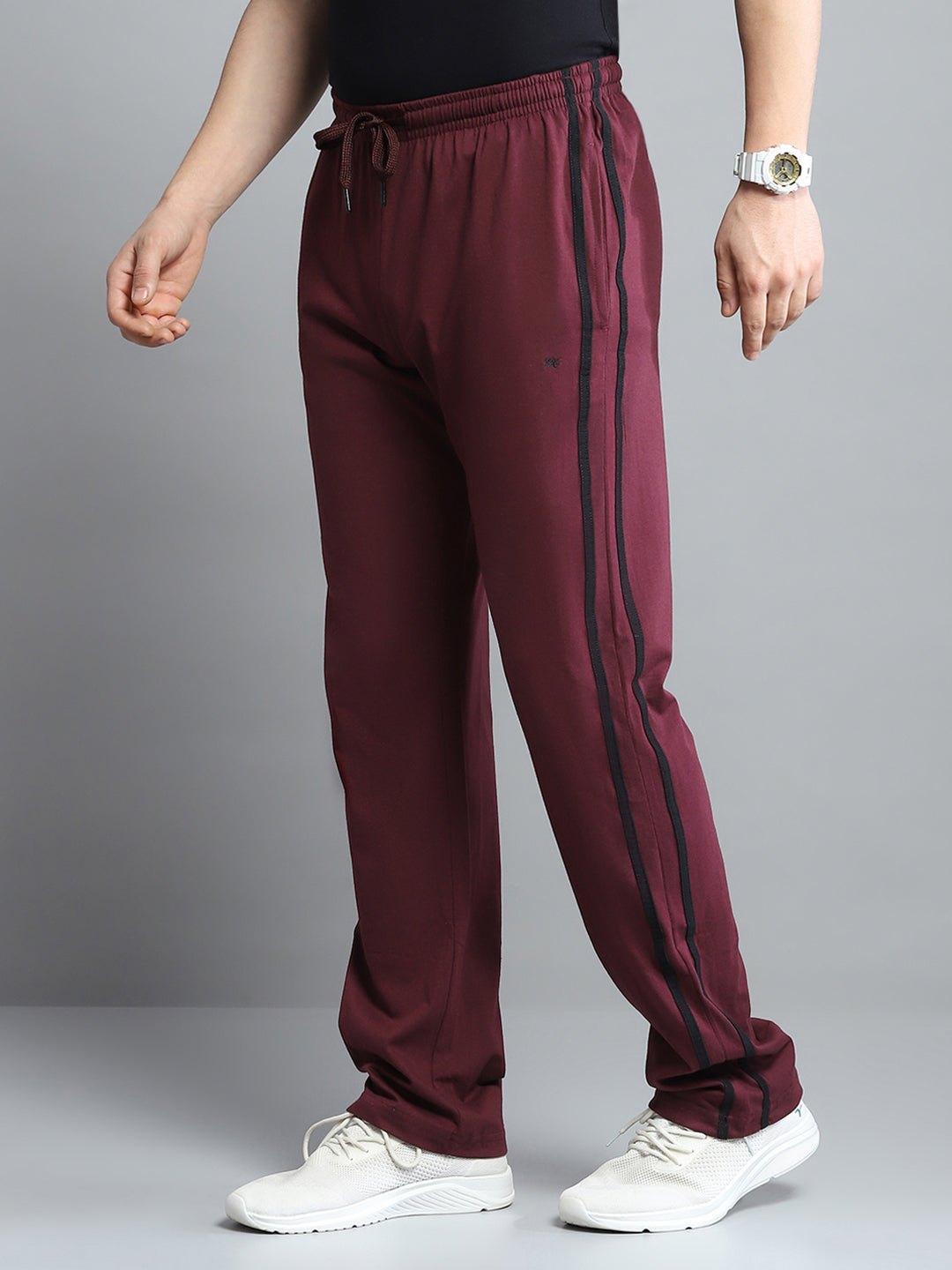 Men Maroon Solid Regular Fit Lower