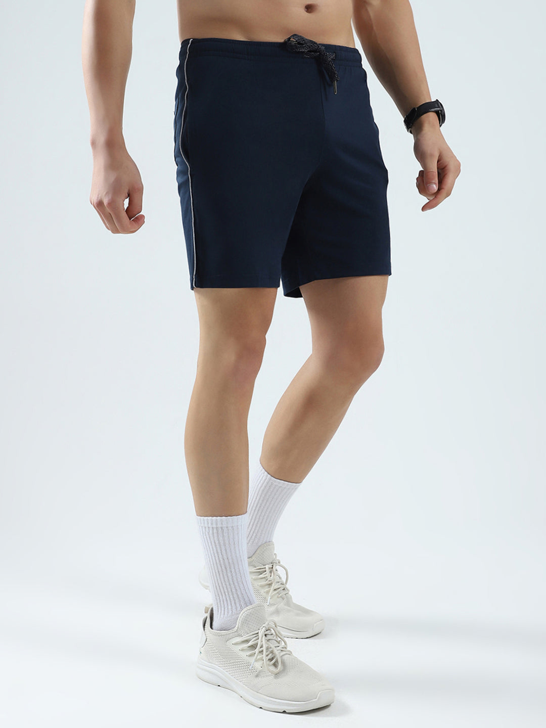 Men Navy Blue Solid Regular Fit Bermuda