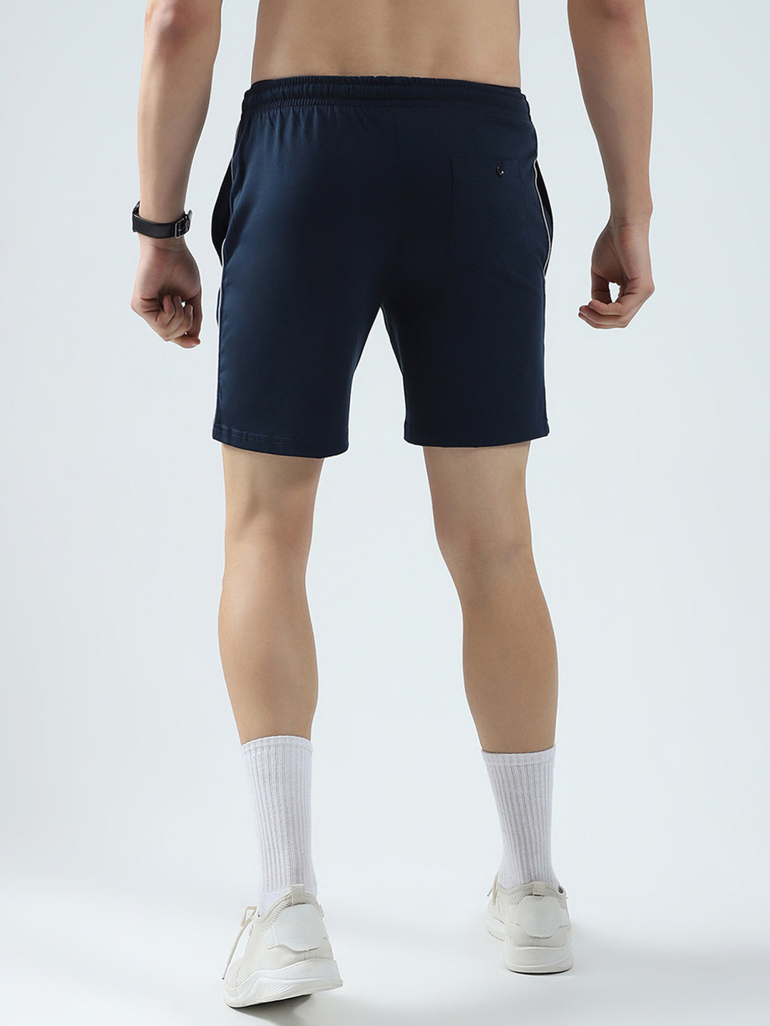 Men Navy Blue Solid Regular Fit Bermuda