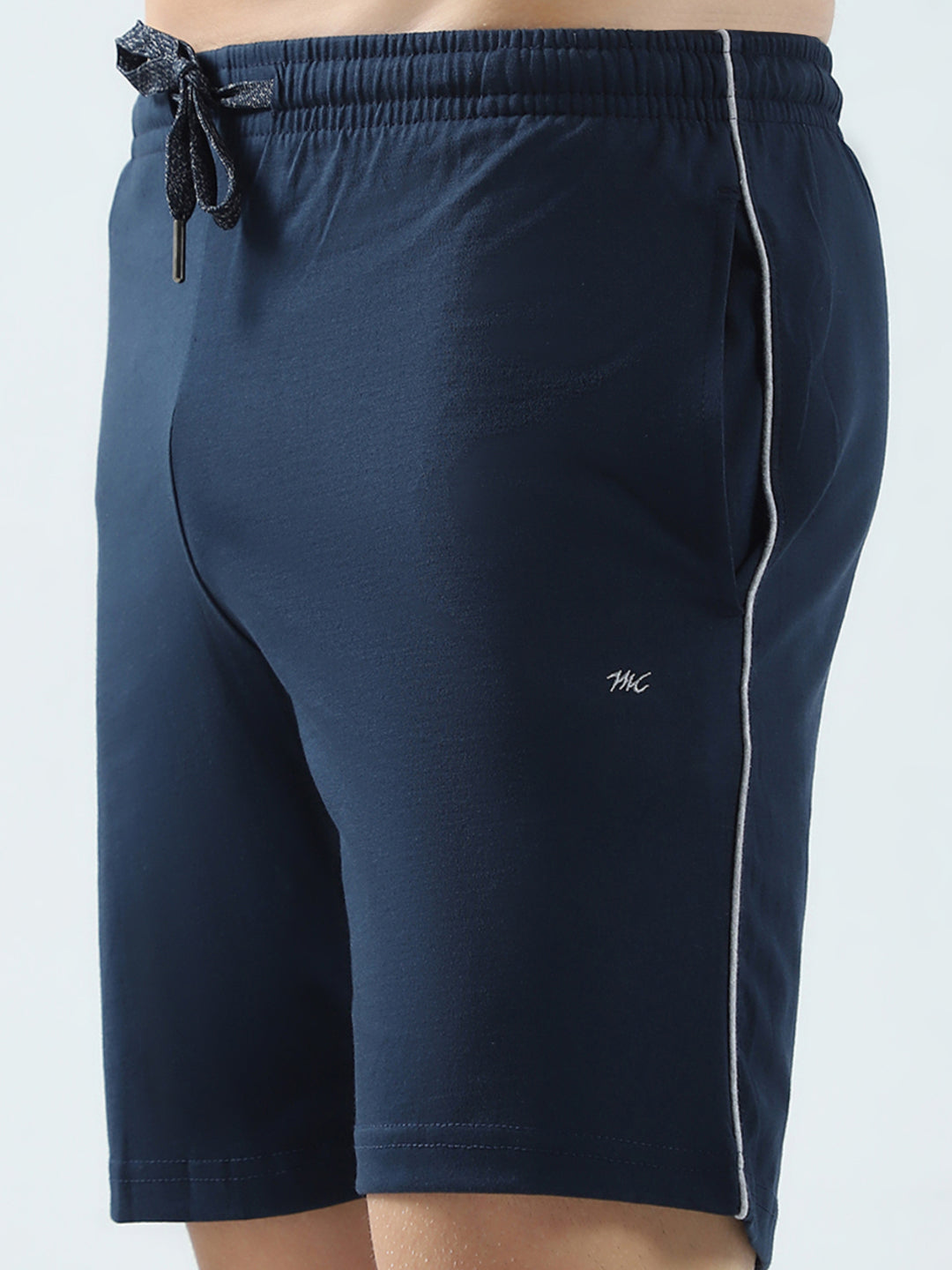 Men Navy Blue Solid Regular Fit Bermuda