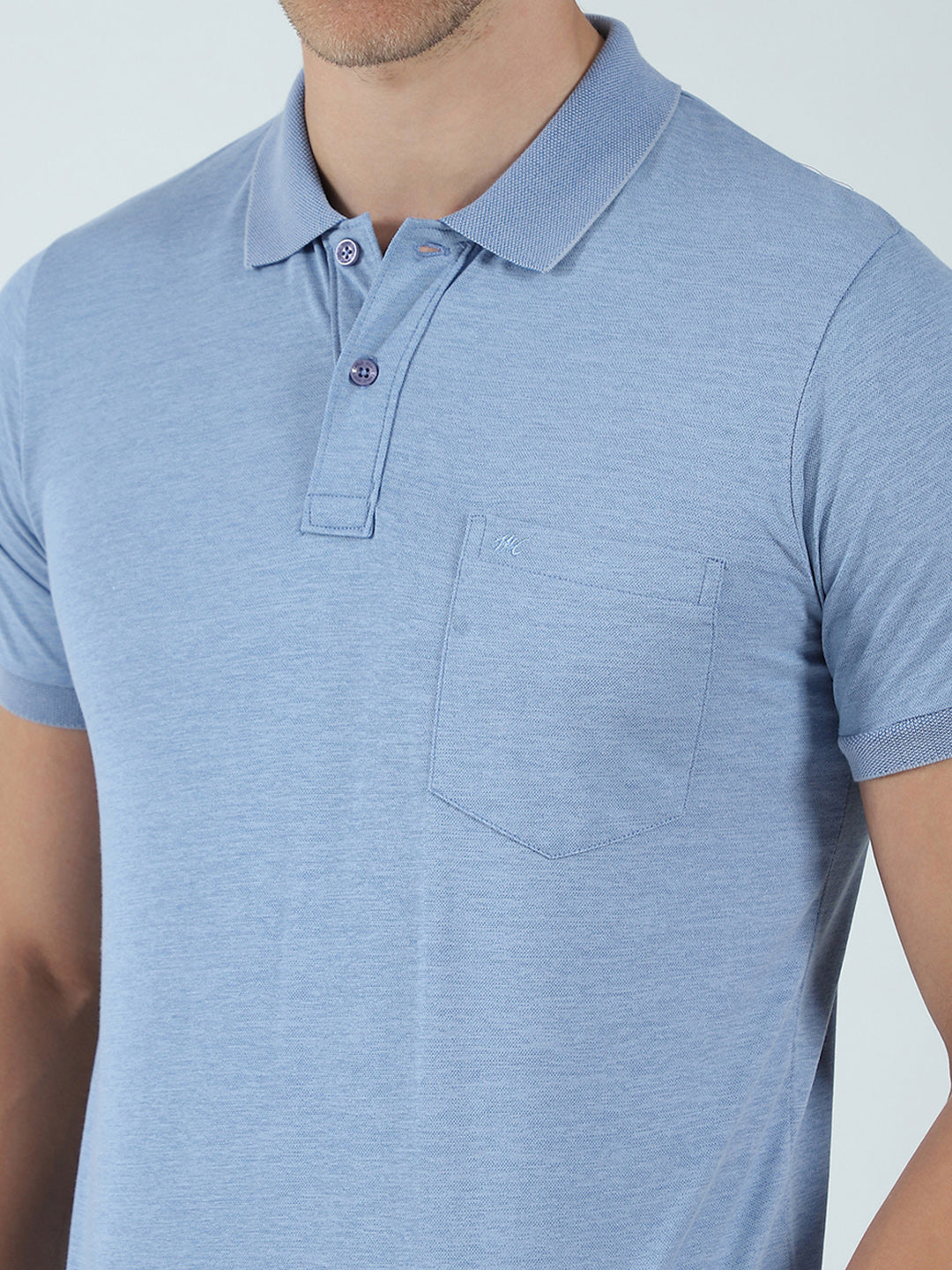 Men Blue Solid Collar Half Sleeve T-Shirt