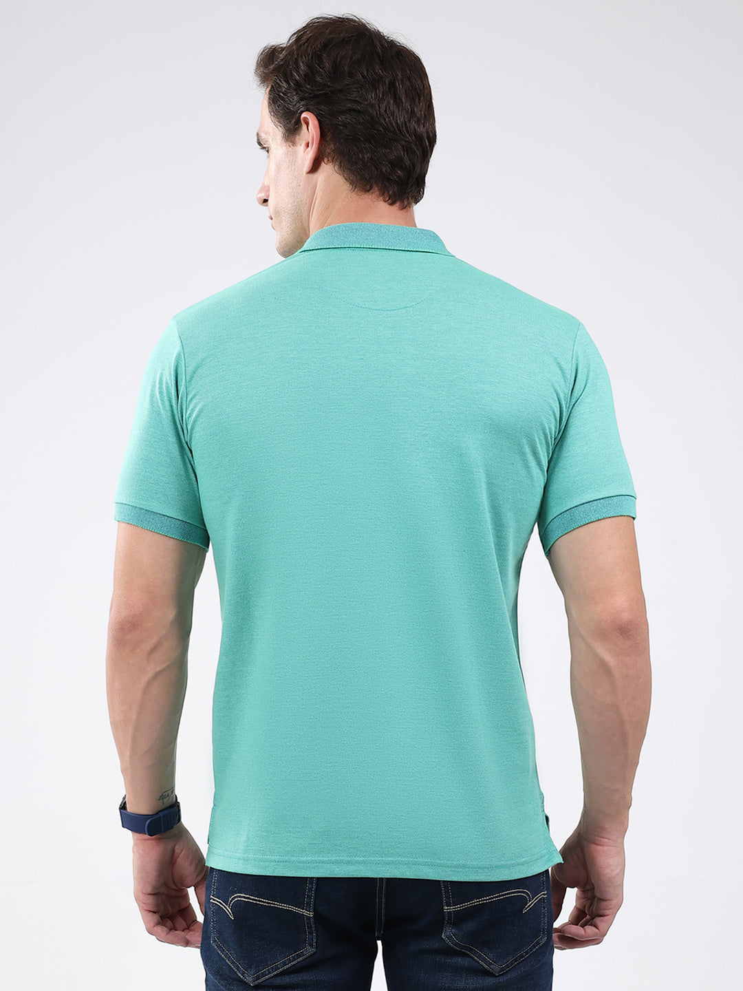 Men Green Solid Collar Half Sleeve T-Shirt