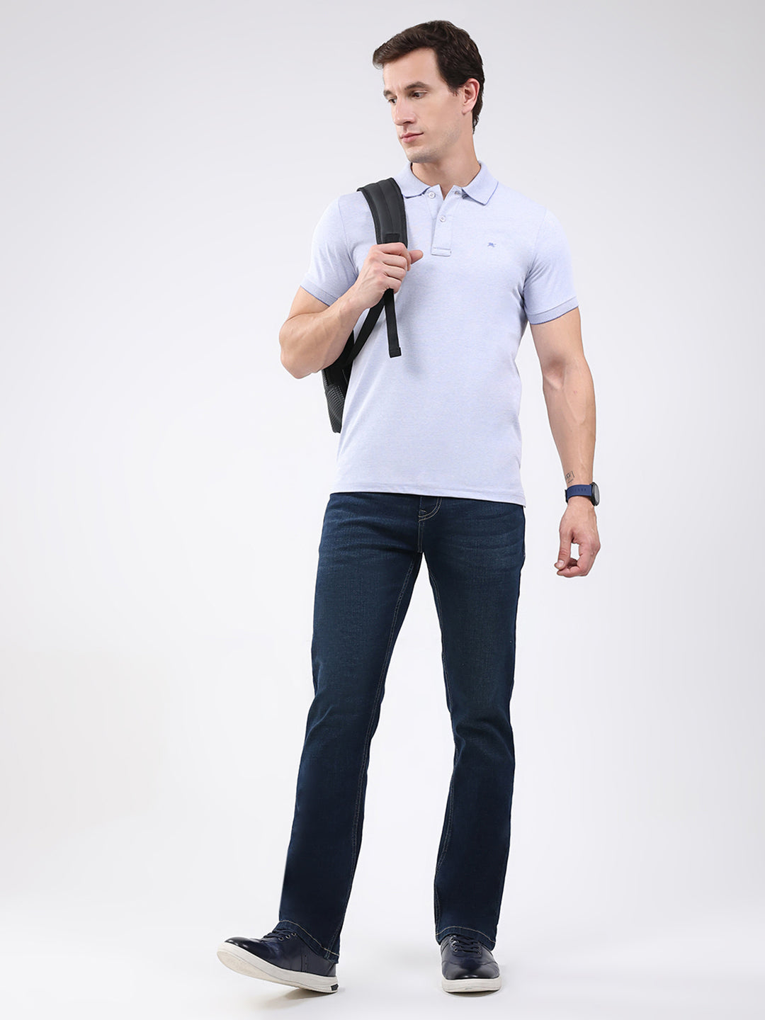 Men Sky Blue Solid Collar Half Sleeve T-Shirt
