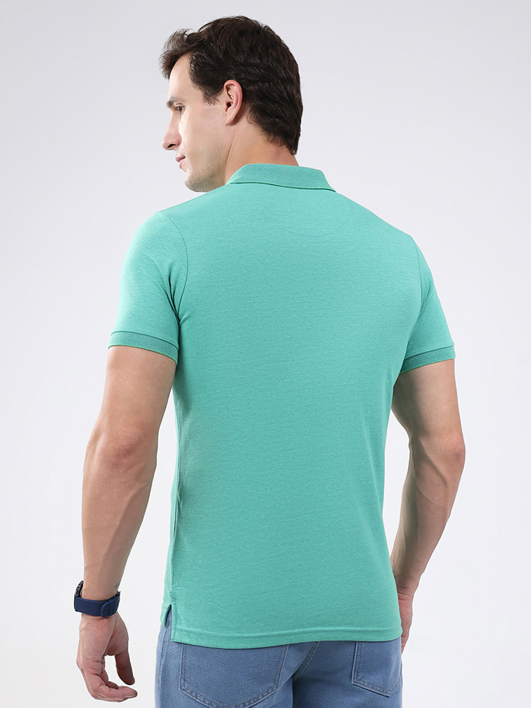Men Green Solid Collar Half Sleeve T-Shirt