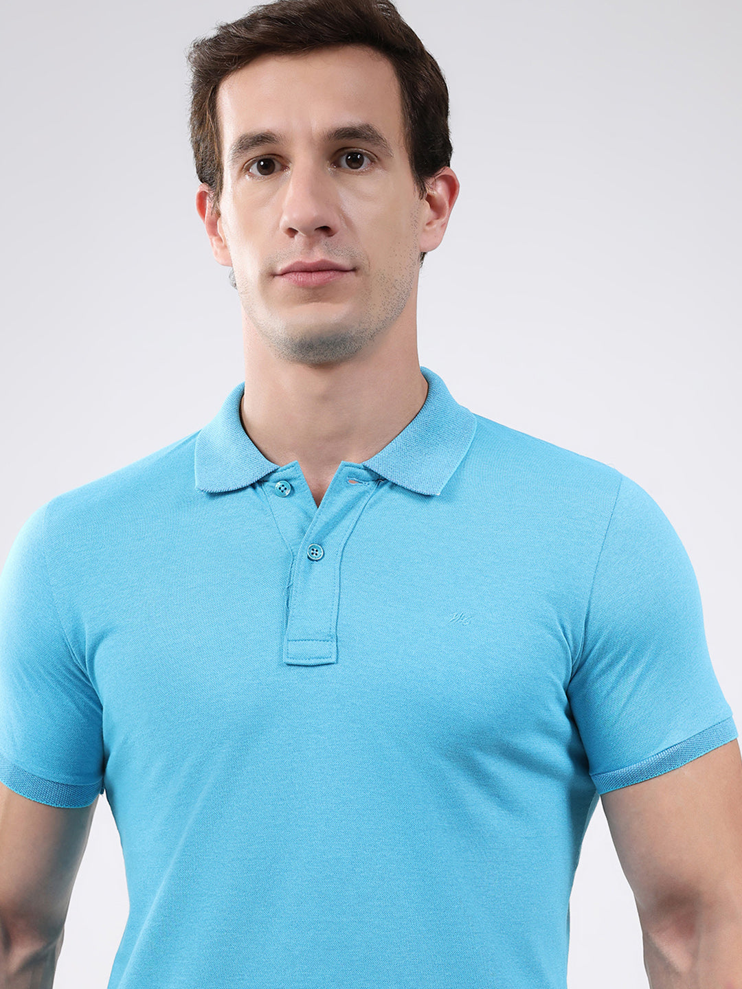 Men Blue Solid Collar Half Sleeve T-Shirt