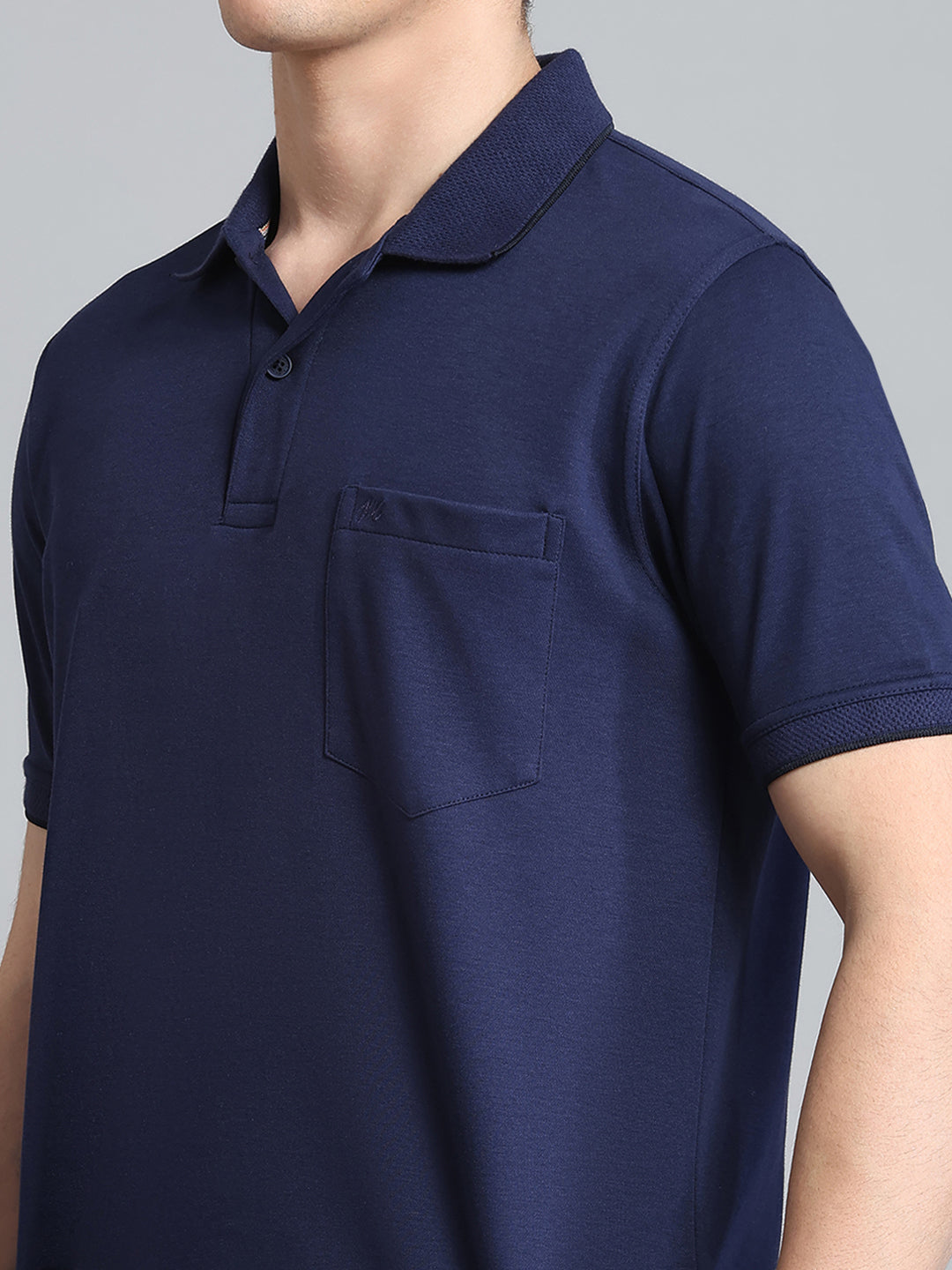 Men Navy Blue Solid Collar Half Sleeve T-Shirt