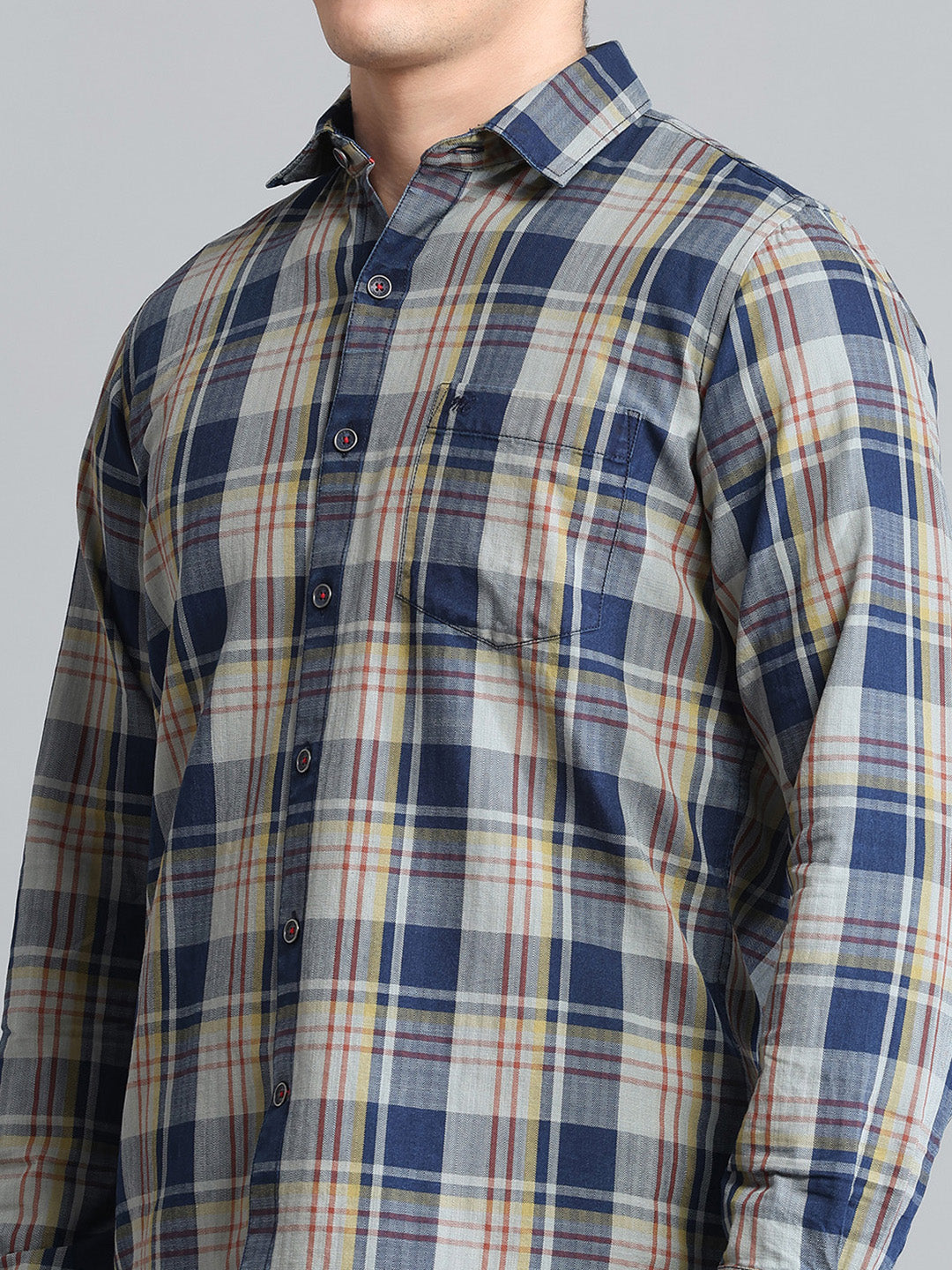 Men Blue Check Collar Full Sleeve Shirt