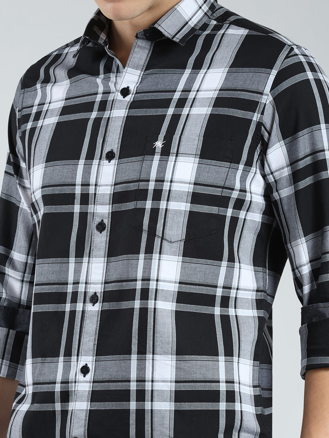 Men Black Check Collar Full Sleeve Shirt