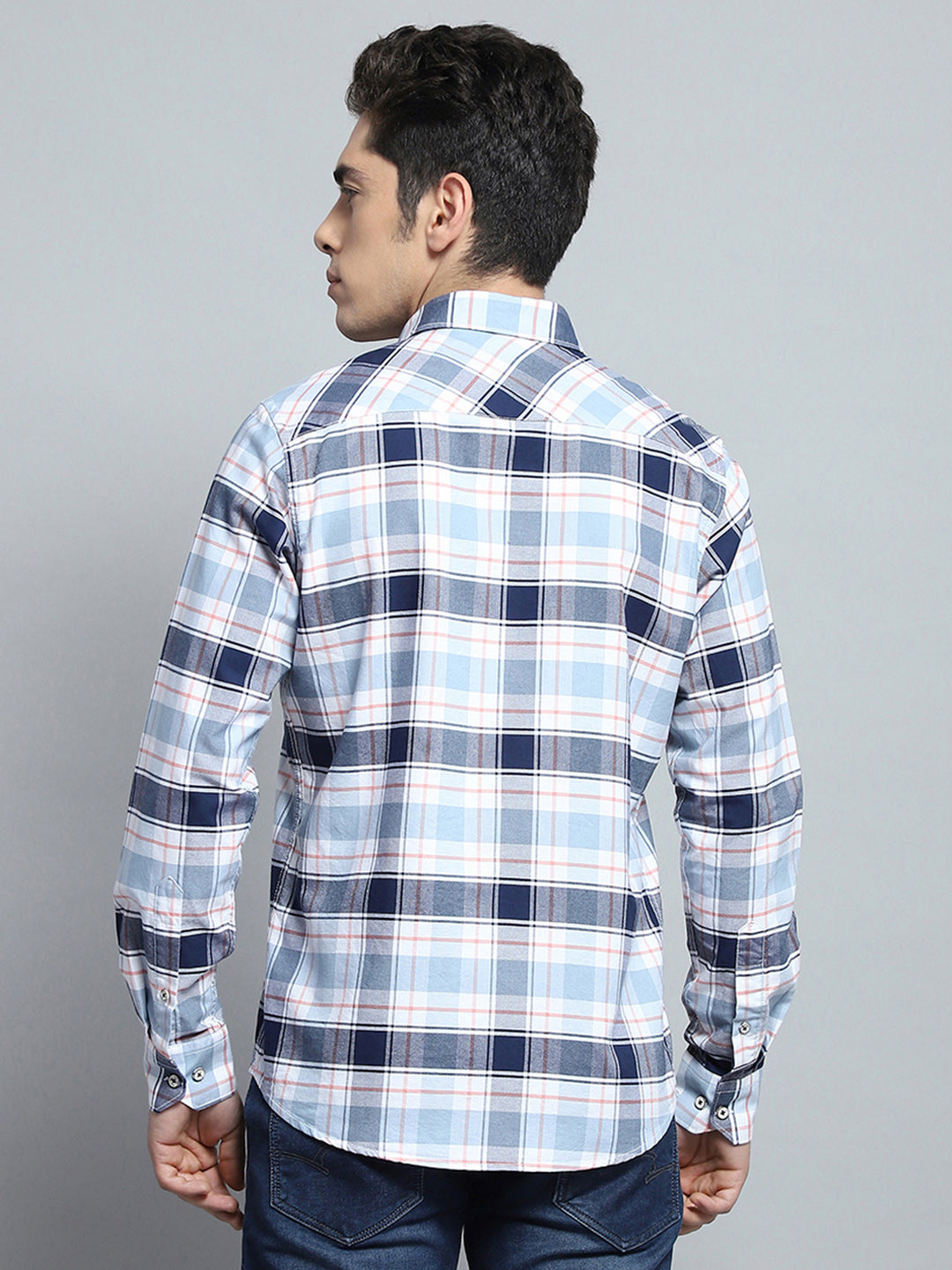 Men Blue Check Collar Full Sleeve Shirt