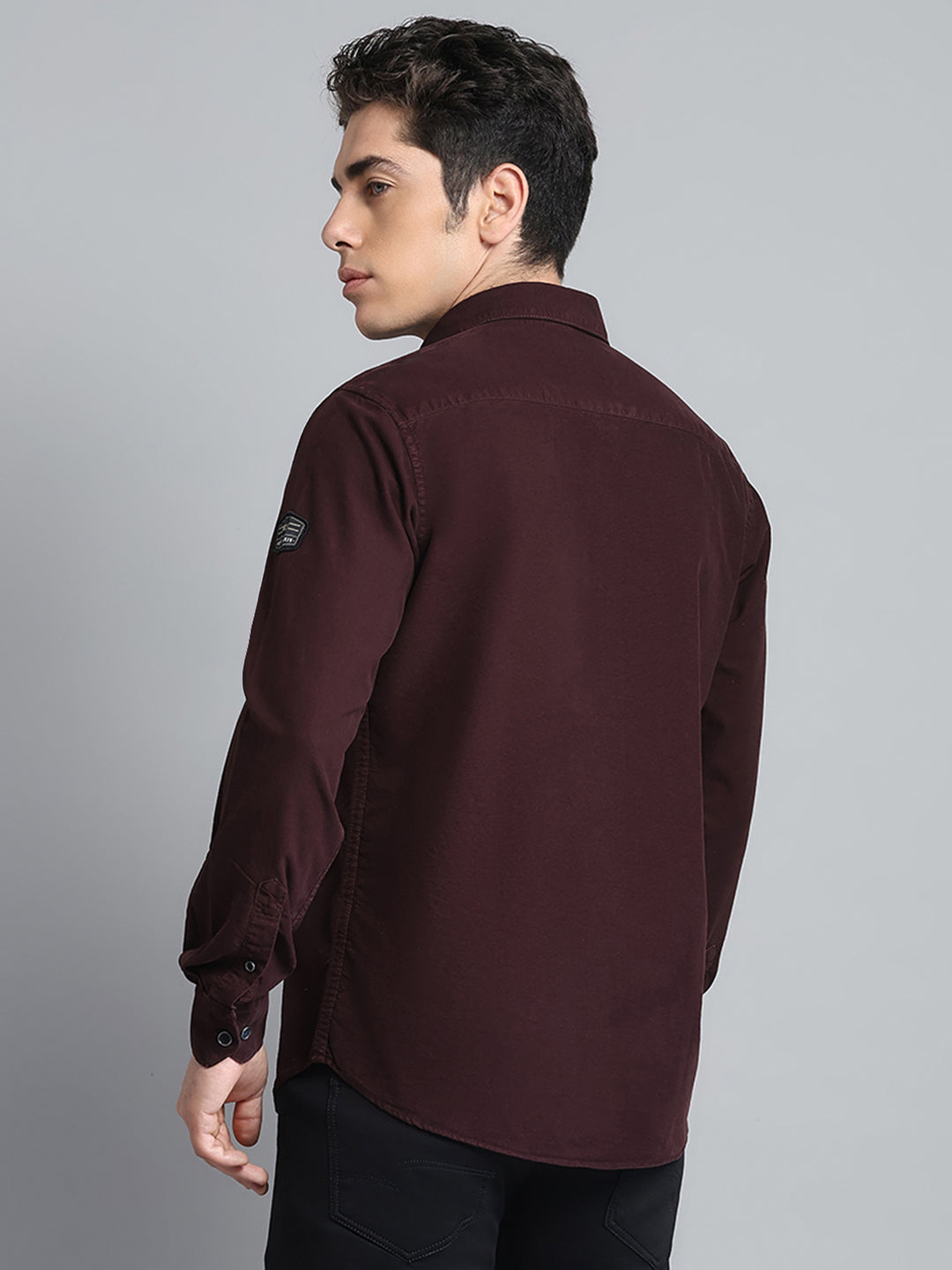 Men Maroon Solid Collar Full Sleeve Shirt