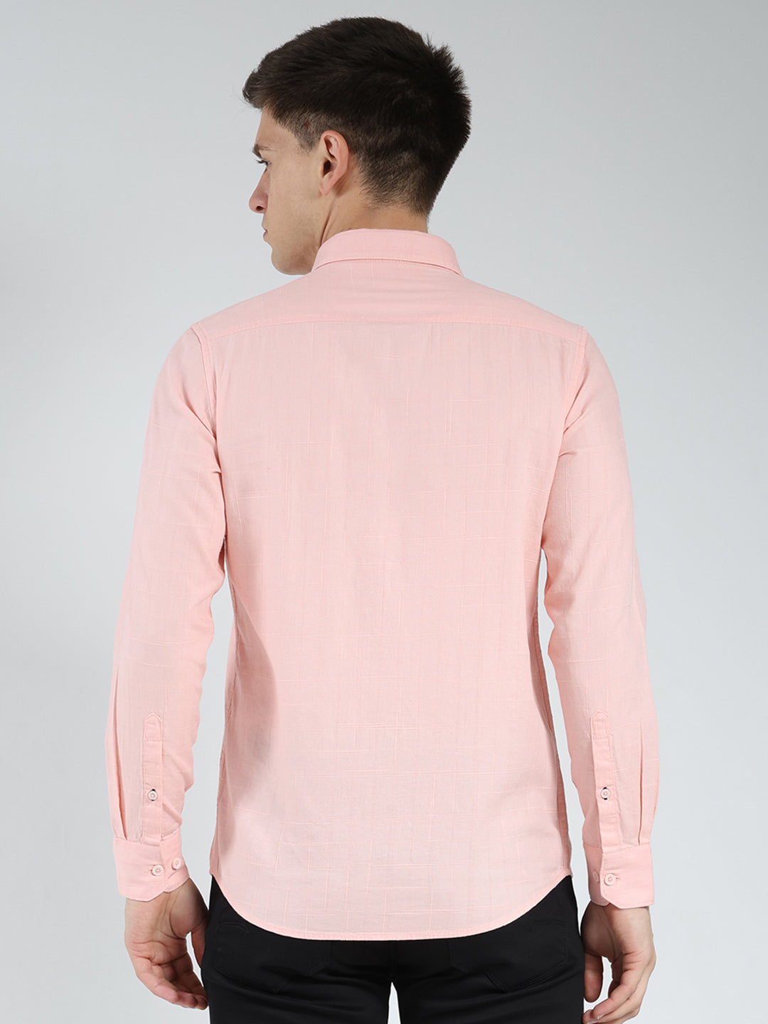 Men Peach Check Collar Full Sleeve Shirt