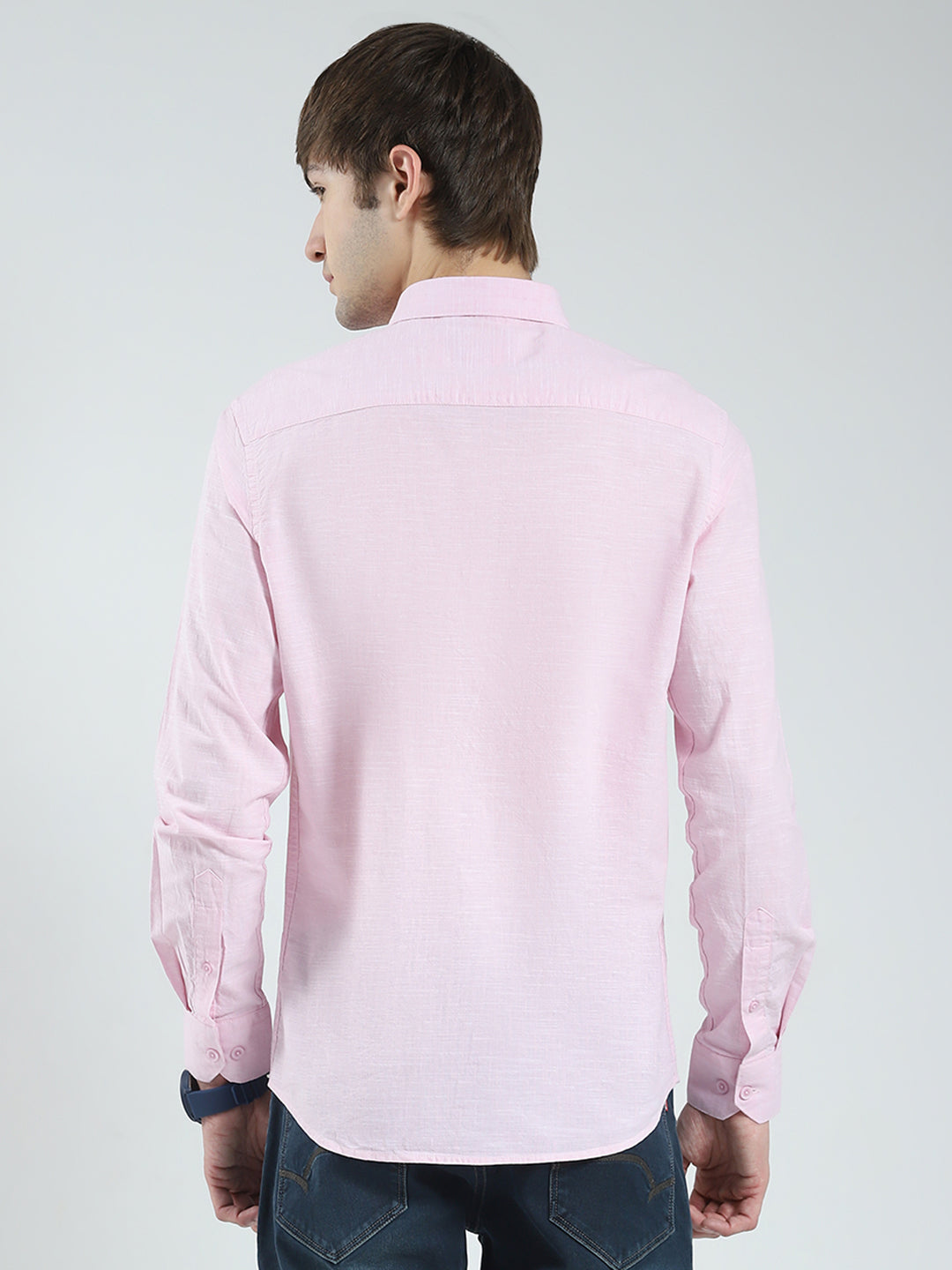 Men Pink Solid Collar Full Sleeve Shirt