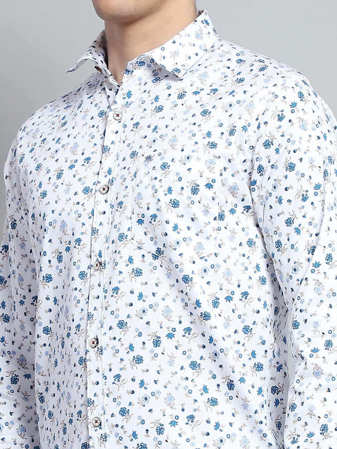 Men Blue Printed Collar Full Sleeve Shirt