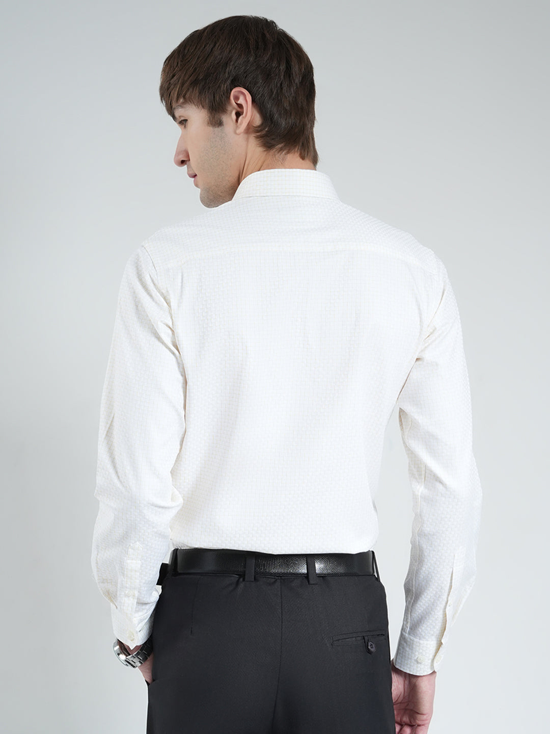 Men Yellow Check Collar Full Sleeve Shirt