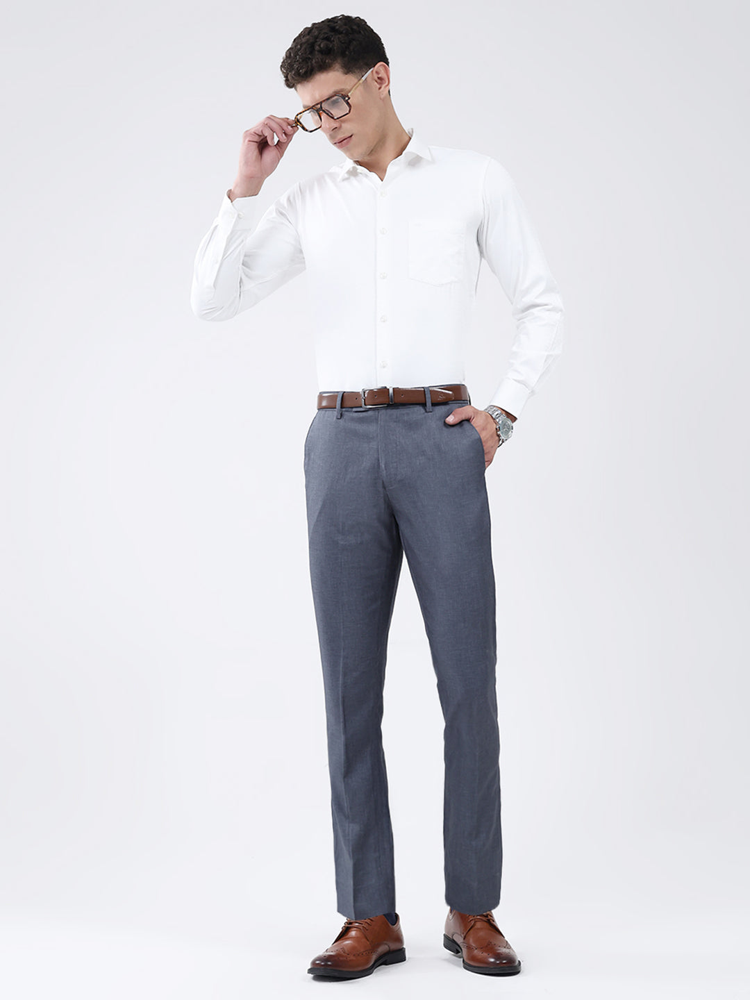 Men White Solid Collar Full Sleeve Shirt