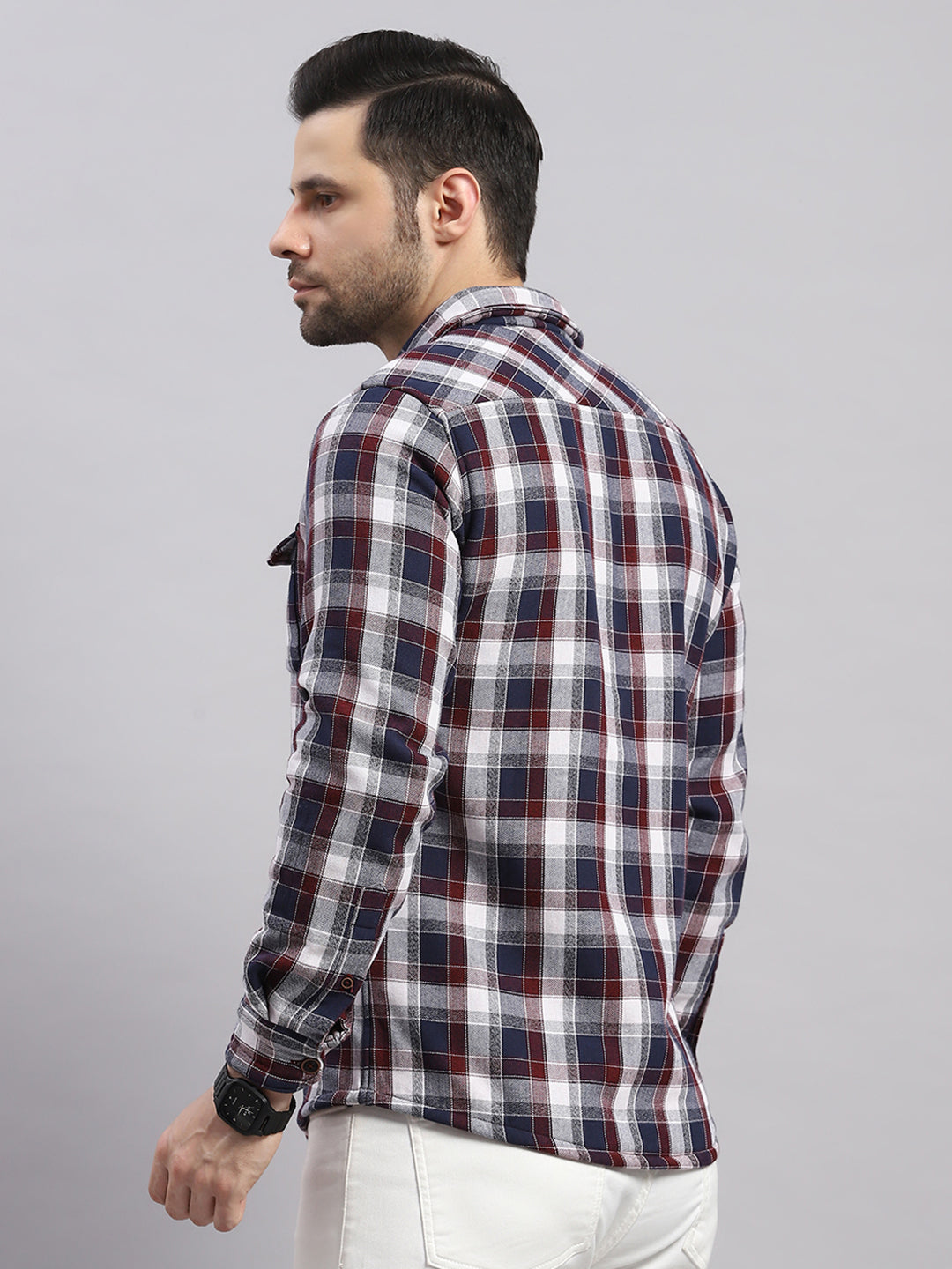 Men Red Check Collar Full Sleeve Shirt